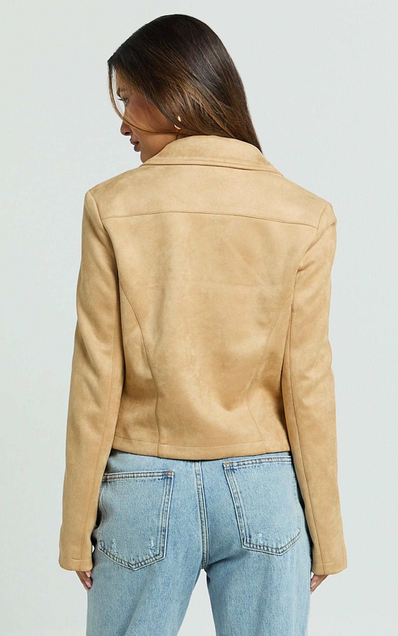 Welmina Jacket - Suede Collared Fitted Jacket in Sand Product Image