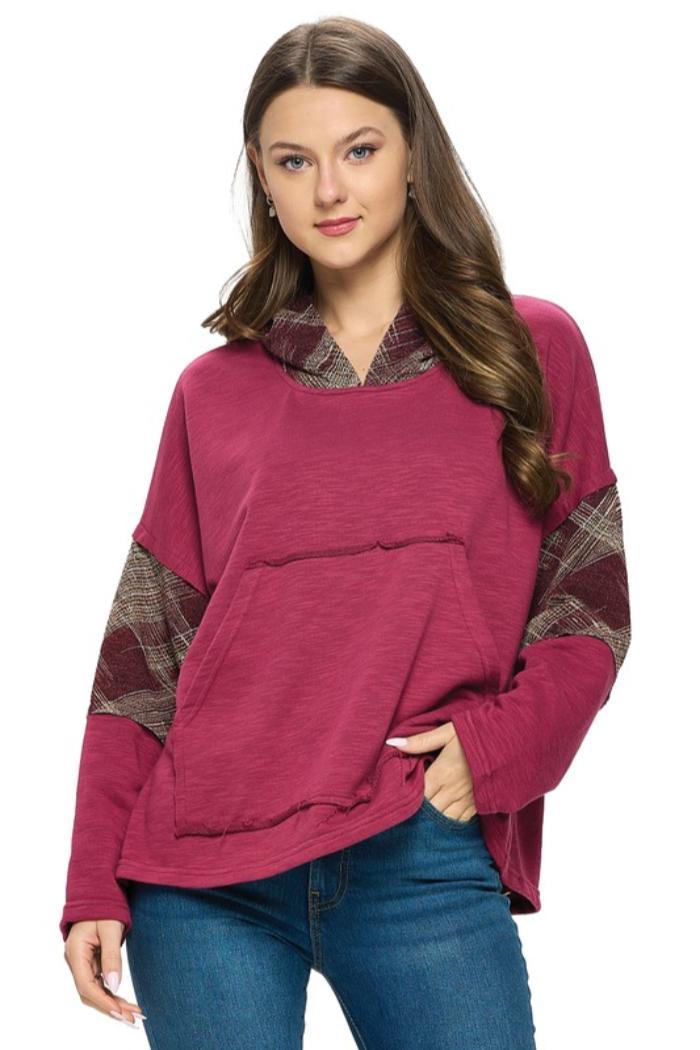 Plaid Color Block Hoodie Product Image