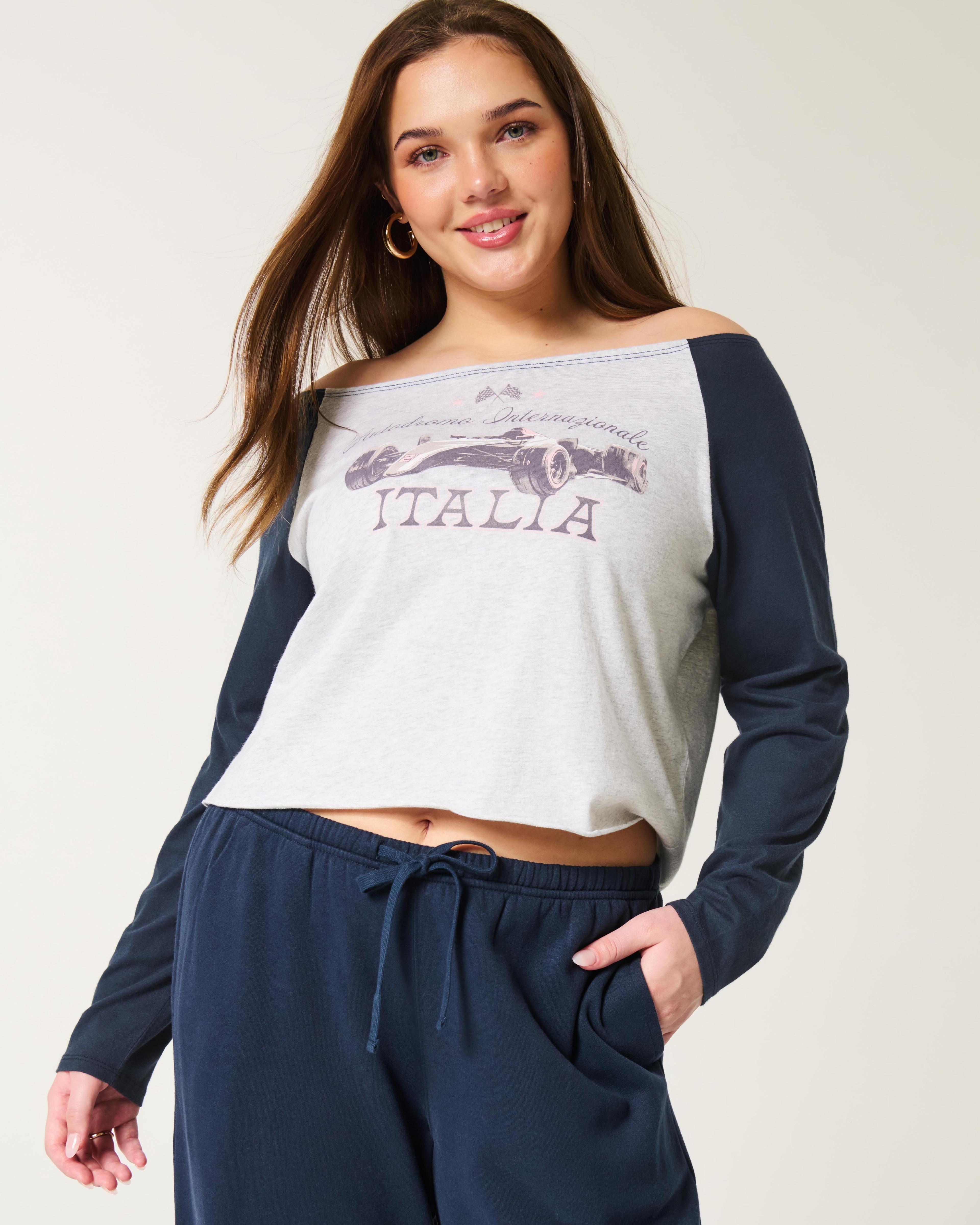 Oversized Long-Sleeve Racing Graphic Tee Product Image