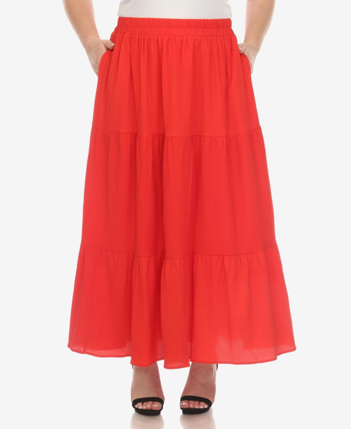 White Mark Plus Size Pleated Tiered Maxi Skirt Product Image