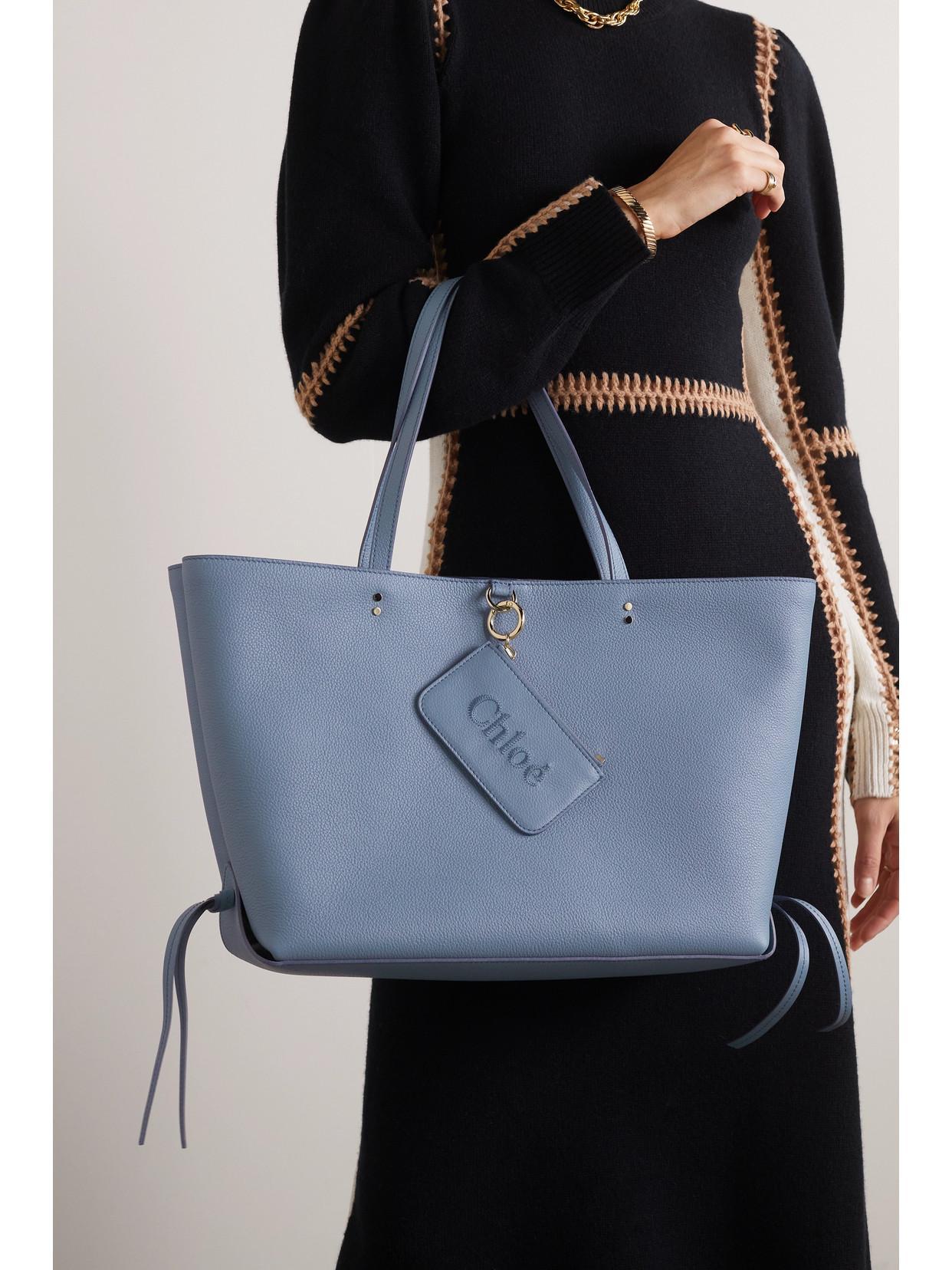 CHLOÉ Sense Textured-leather Tote In Shady Cobalt Product Image