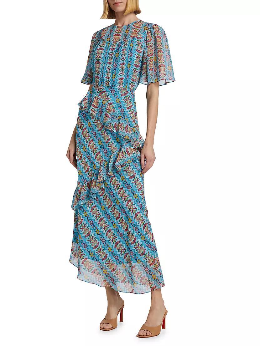 Vida Printed Silk Ruffled Maxi Dress Product Image