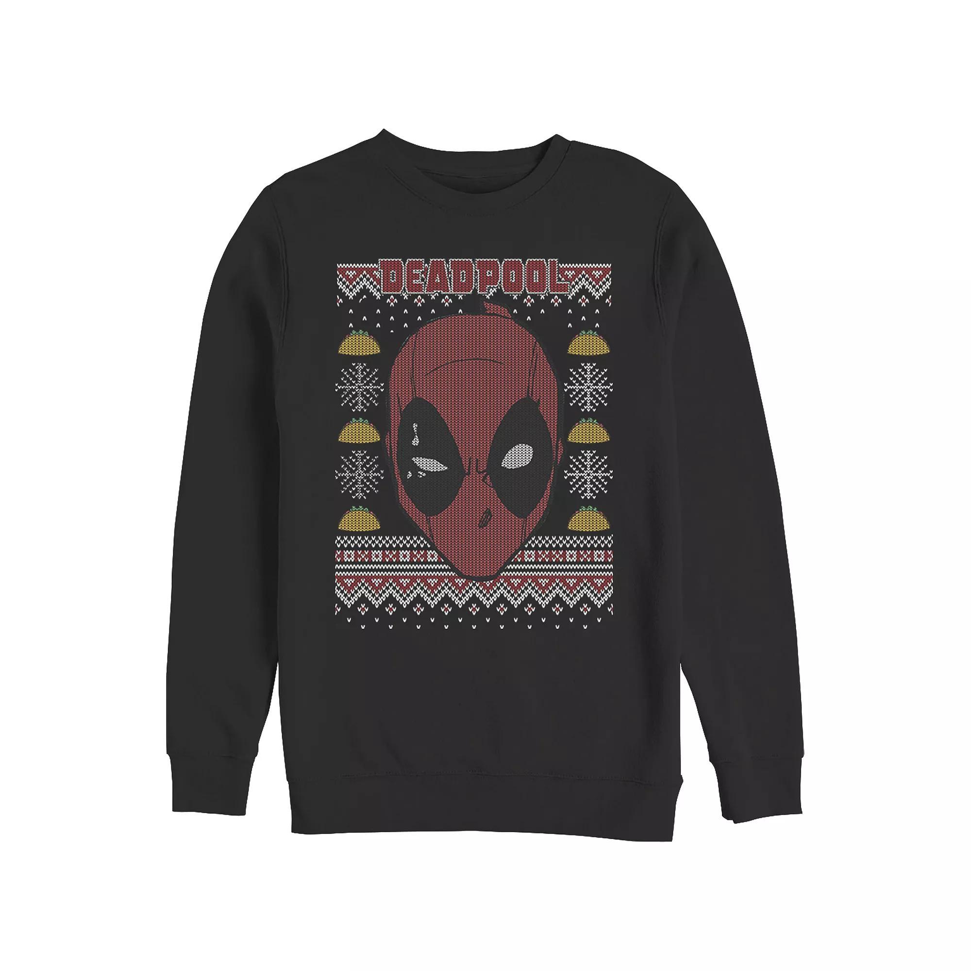 Big & Tall Marvel Deadpool Christmas Sweater Print Graphic Fleece, Men's, Size: Large Tall, Black Product Image