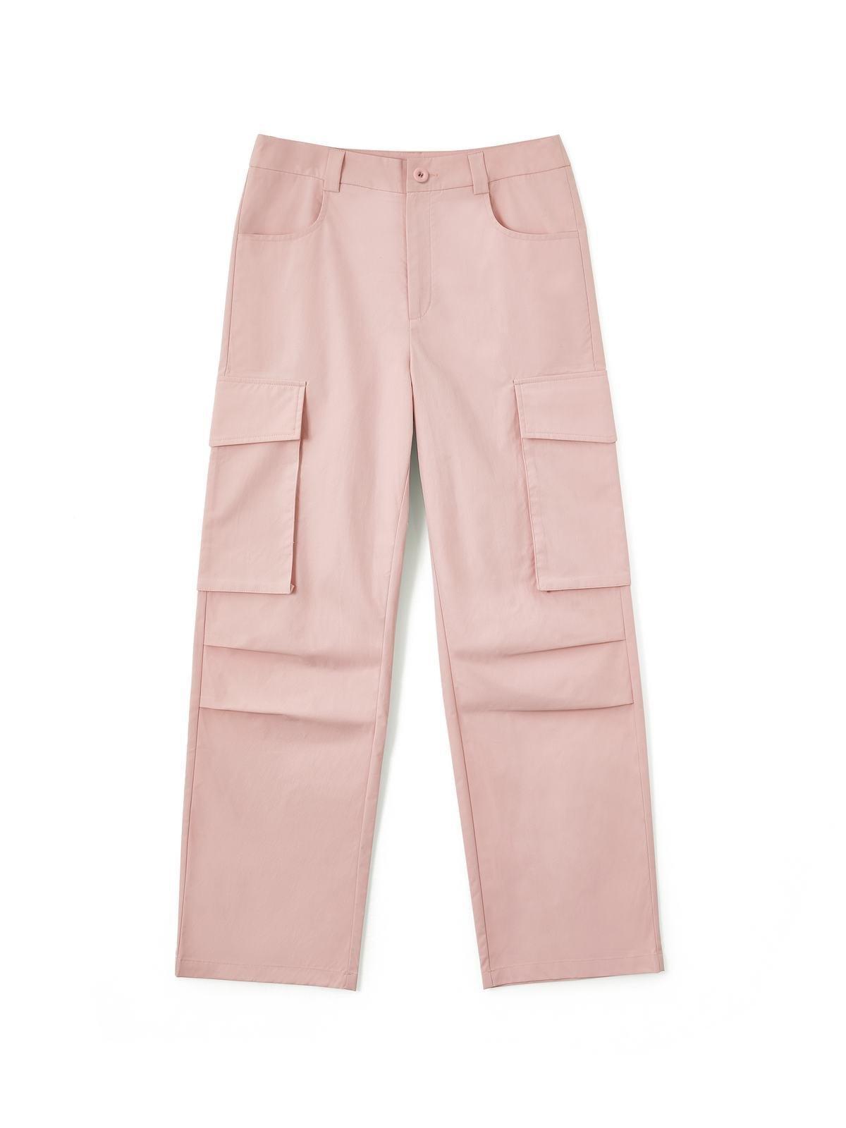 Ruched Pink Straight Leg Cargo Pants Product Image