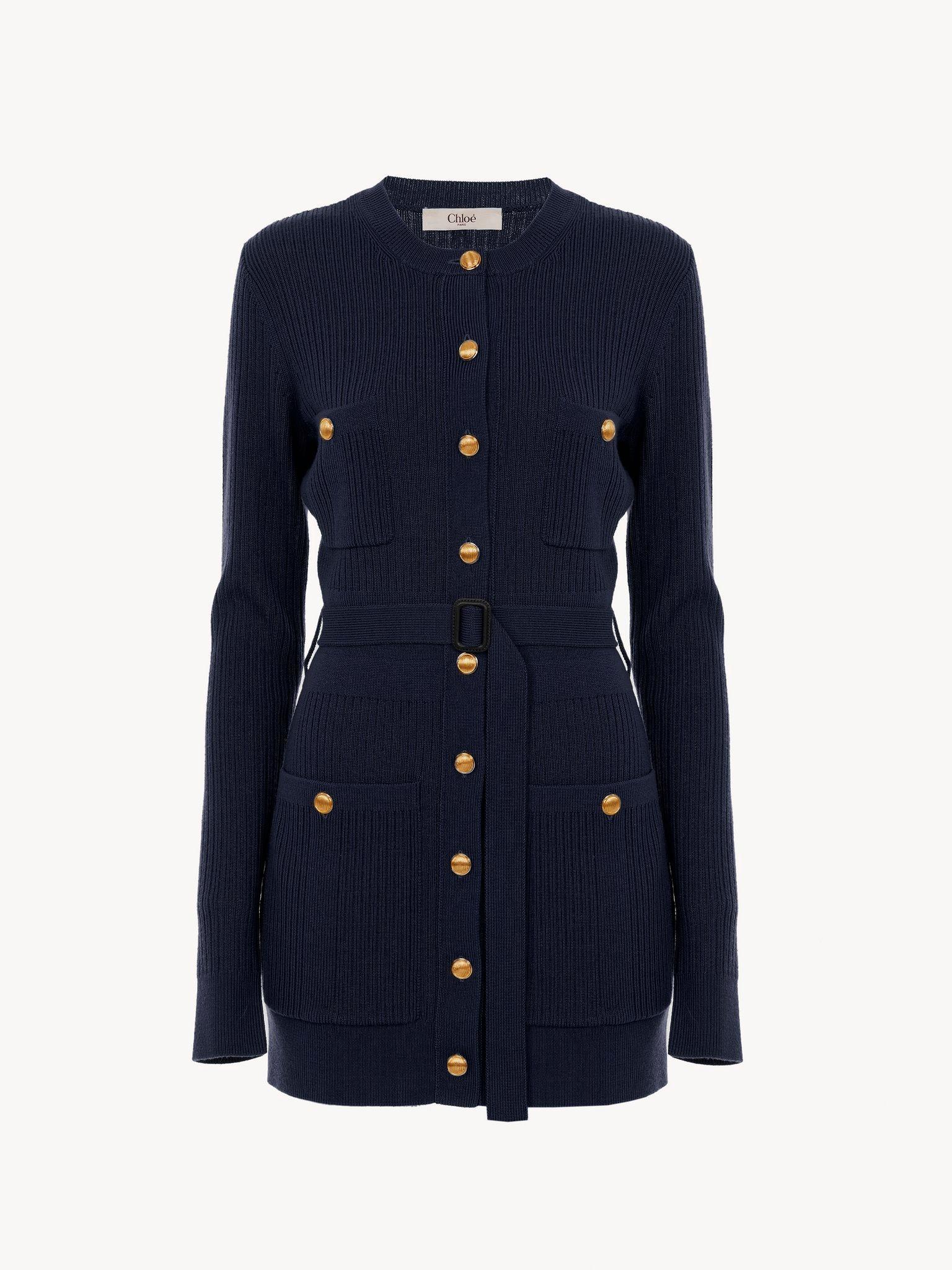 Long fitted cardigan in wool knit Product Image