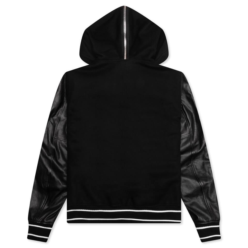 Hooded Varsity Jacket in Wool and Leather - Black Male Product Image