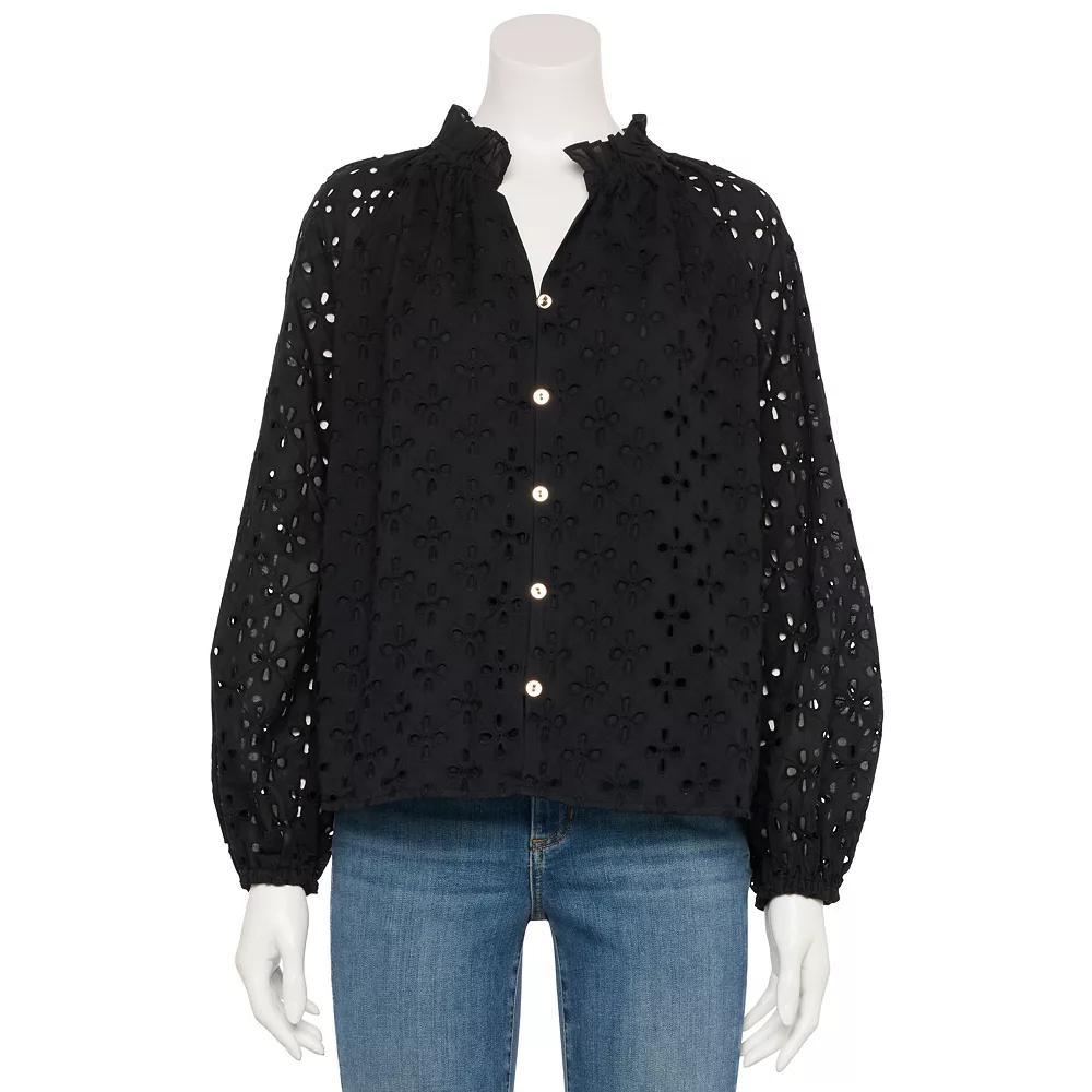 Women's Nine West Adaptive Ruffle Collar Blouse, Size: Large, Mineral Black Product Image