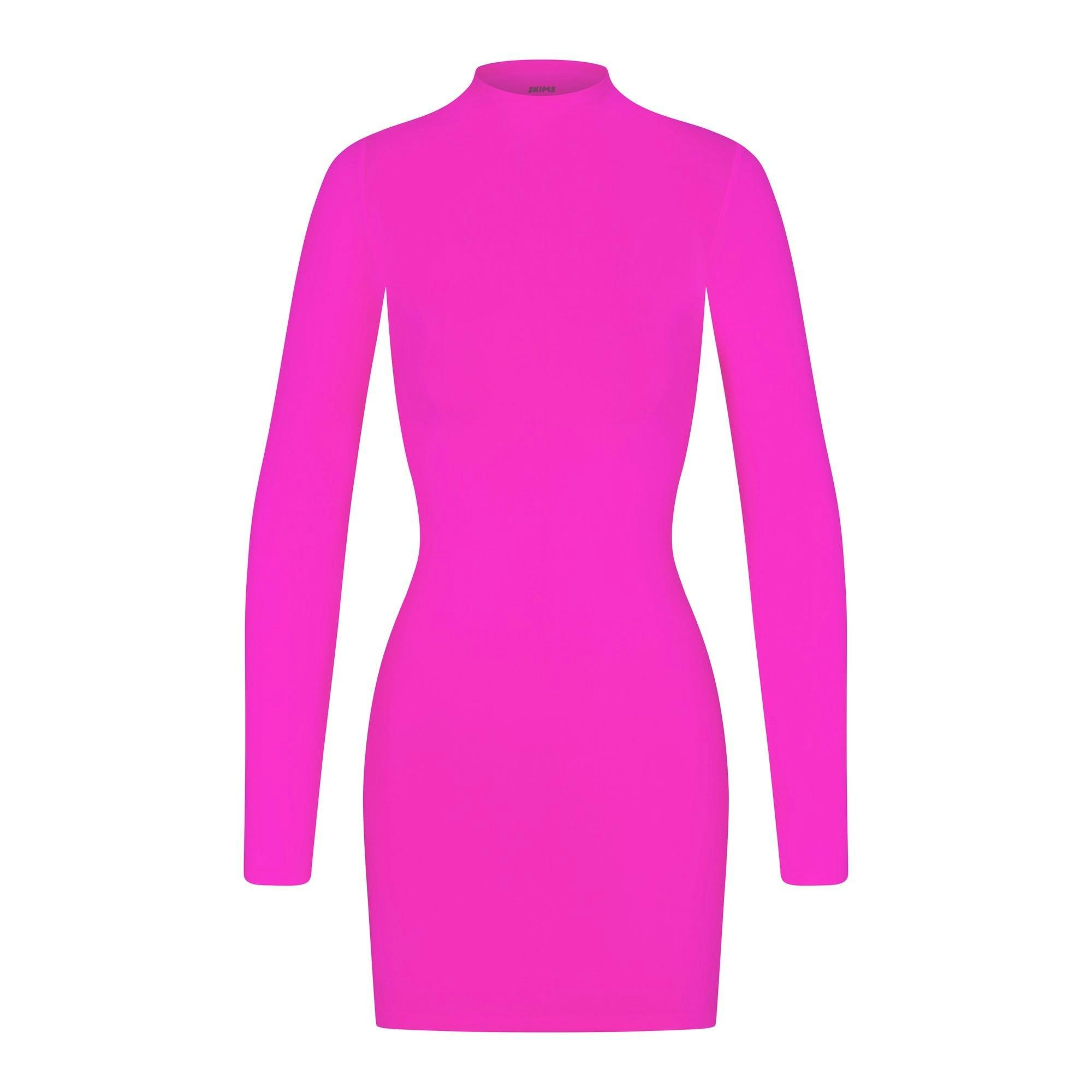 SOFT SMOOTHING SEAMLESS TURTLENECK MINI DRESS | FUCHSIA Product Image