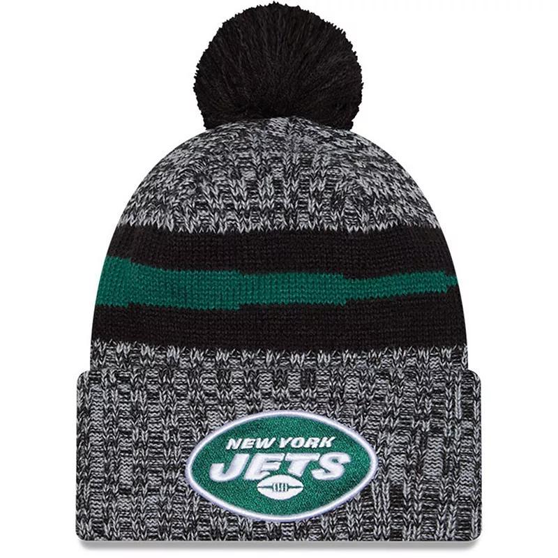 Mens New Era New York Jets 2023 Sideline Cuffed Knit Hat With Pom Product Image