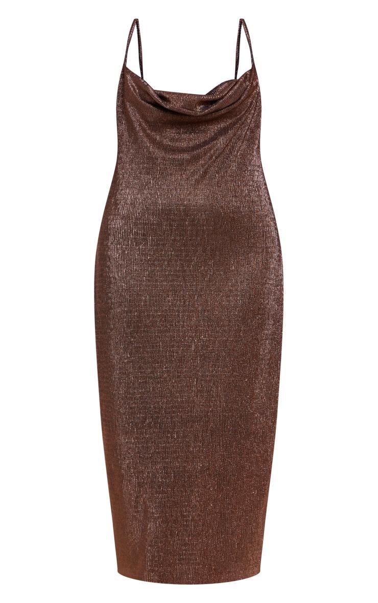 Plus Bronze Textured Glitter Cowl Neck Midi Dress Product Image