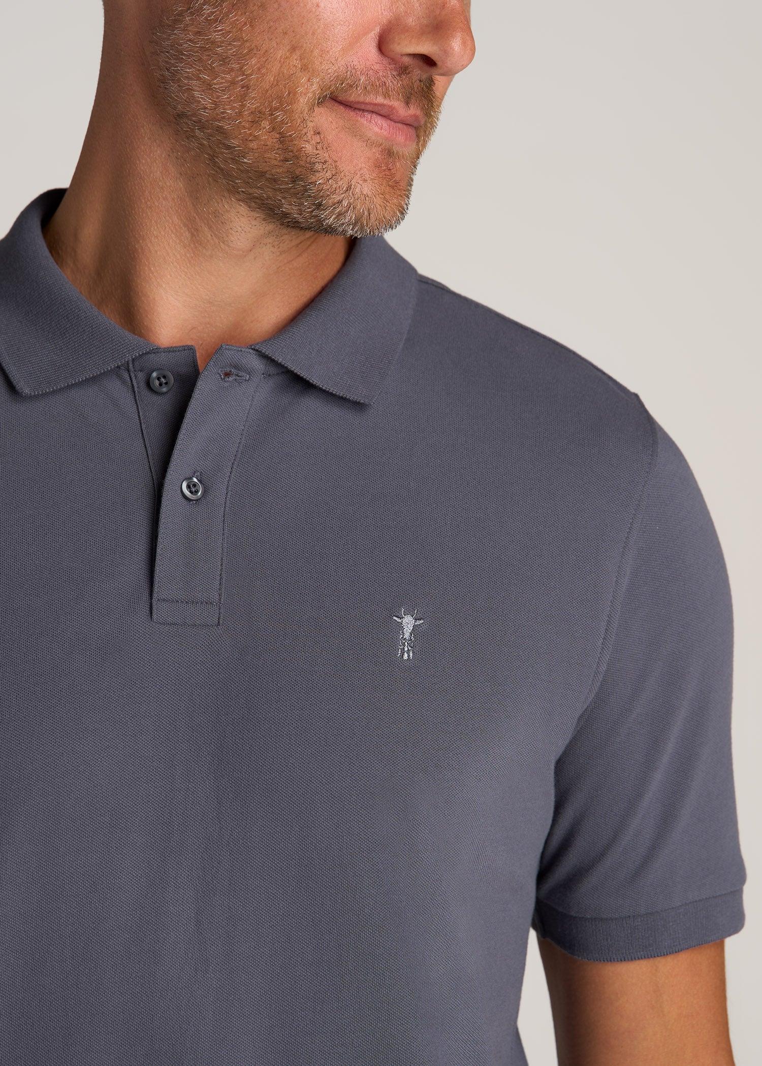 Men's Tall Classic Polo with Embroidered Logo in Grey Blue Product Image