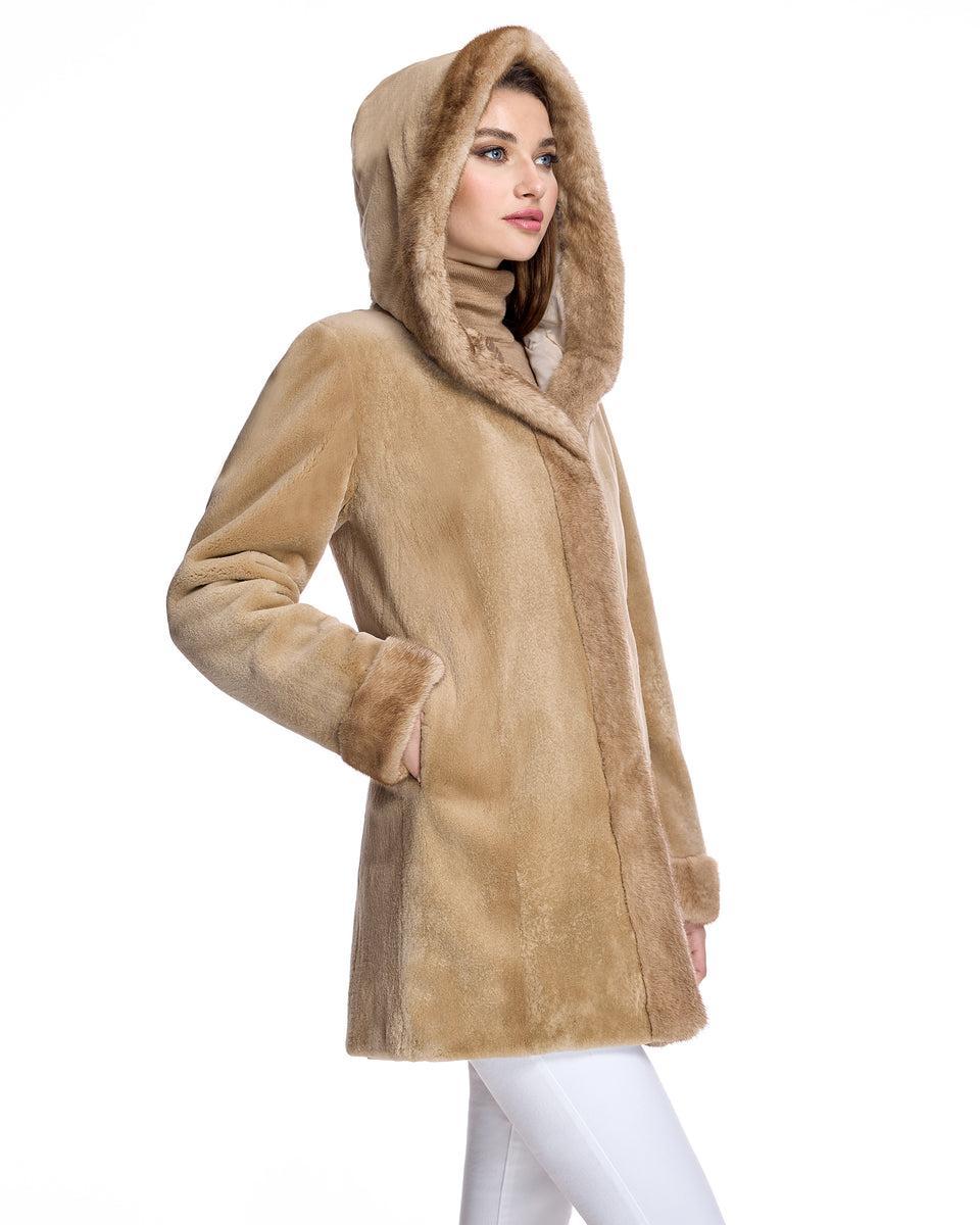 Reversible Sheared Mink Jacket with Hood Product Image