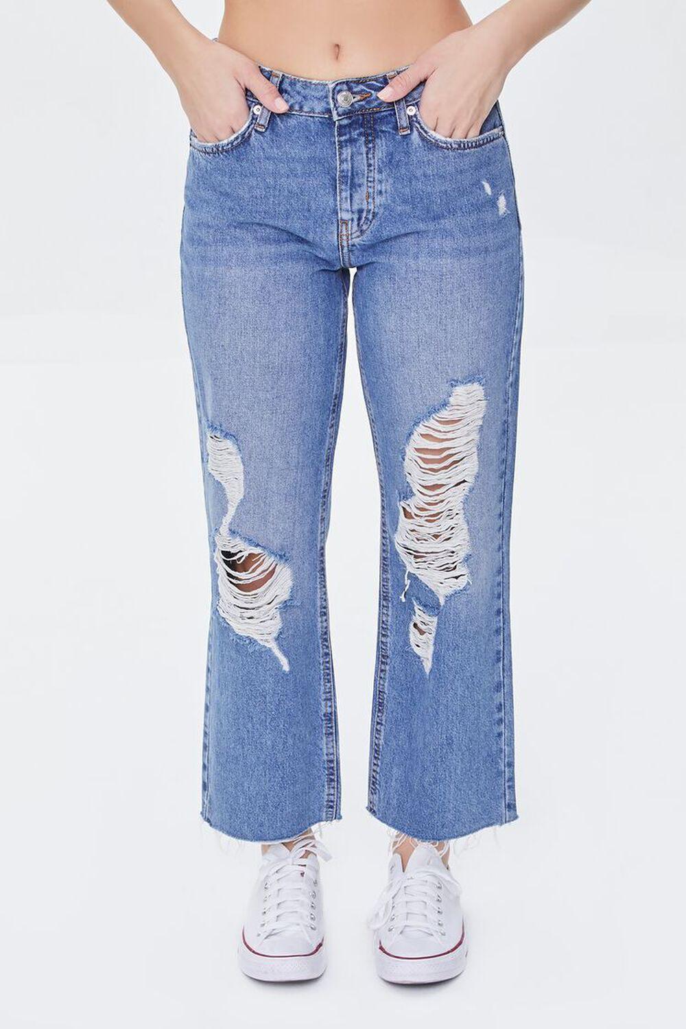 Frayed Mid-Rise Boyfriend Petite Jeans | Forever 21 Product Image