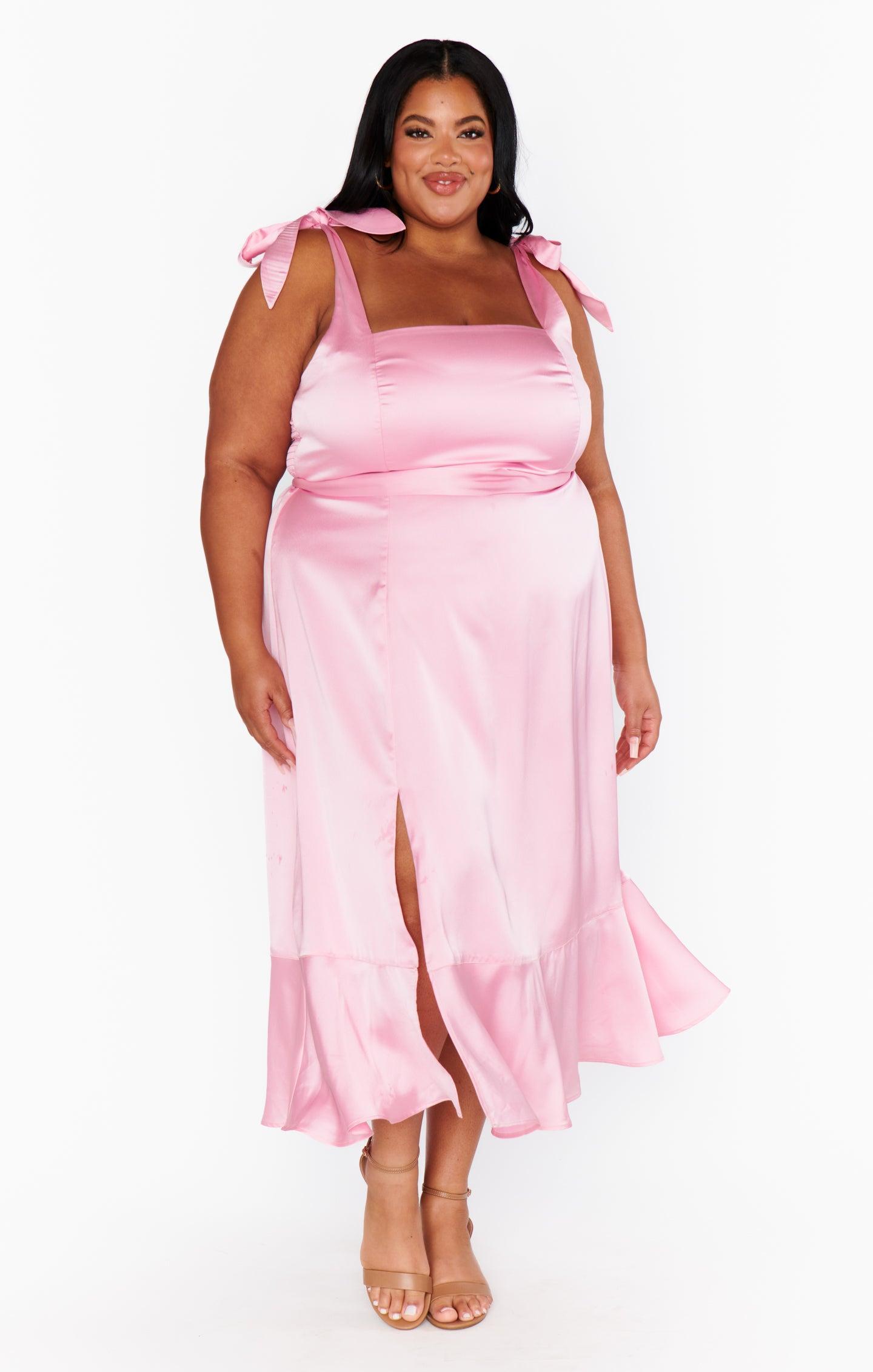 Garden Midi Dress ~ Light Pink Luxe Satin Product Image