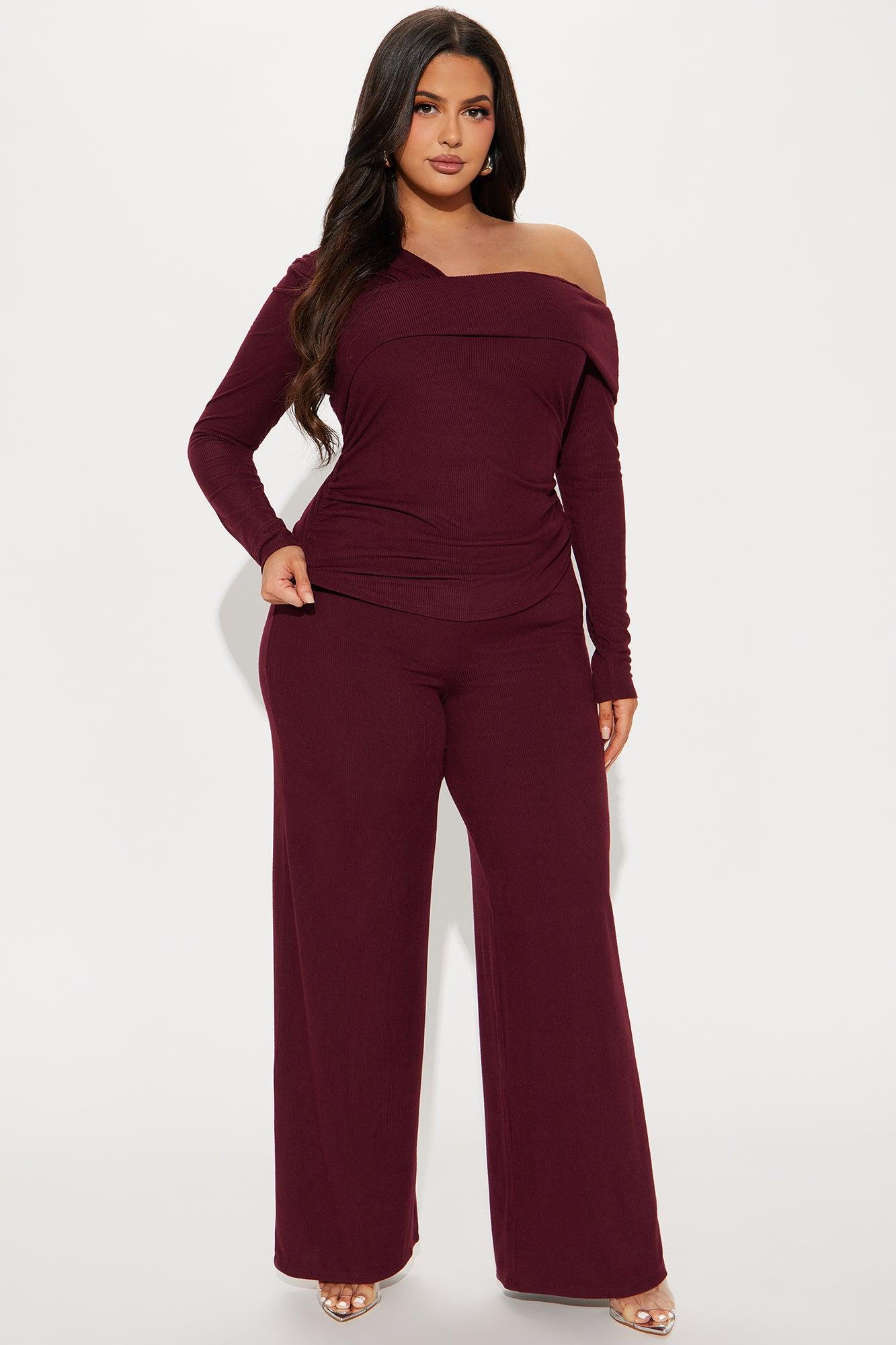 Isla Off Shoulder Pant Set - Burgundy Product Image