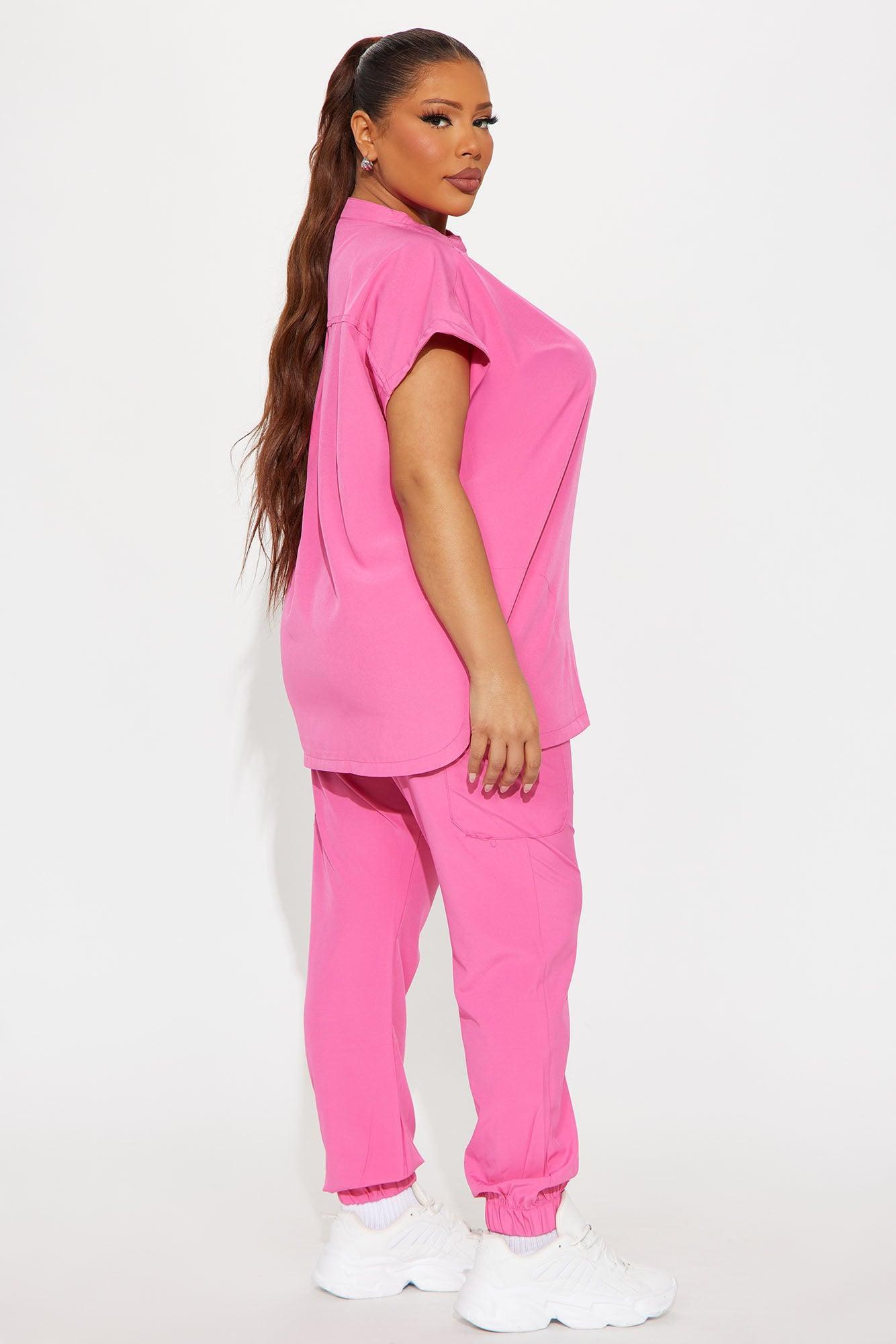 On Call Assist Sleeveless Jogger Scrub Set - Hot Pink Product Image