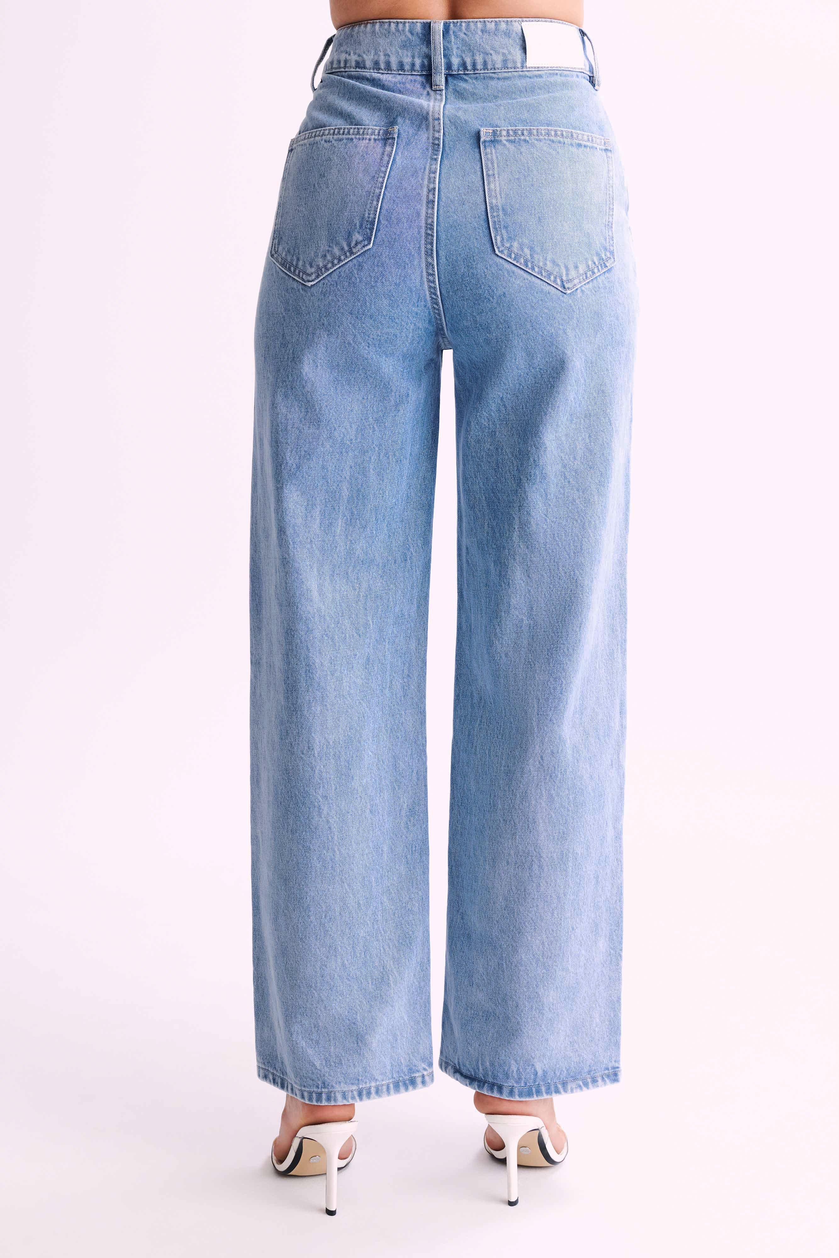 Roxy Wide Leg High Waist Denim Jeans - Mid Blue Product Image