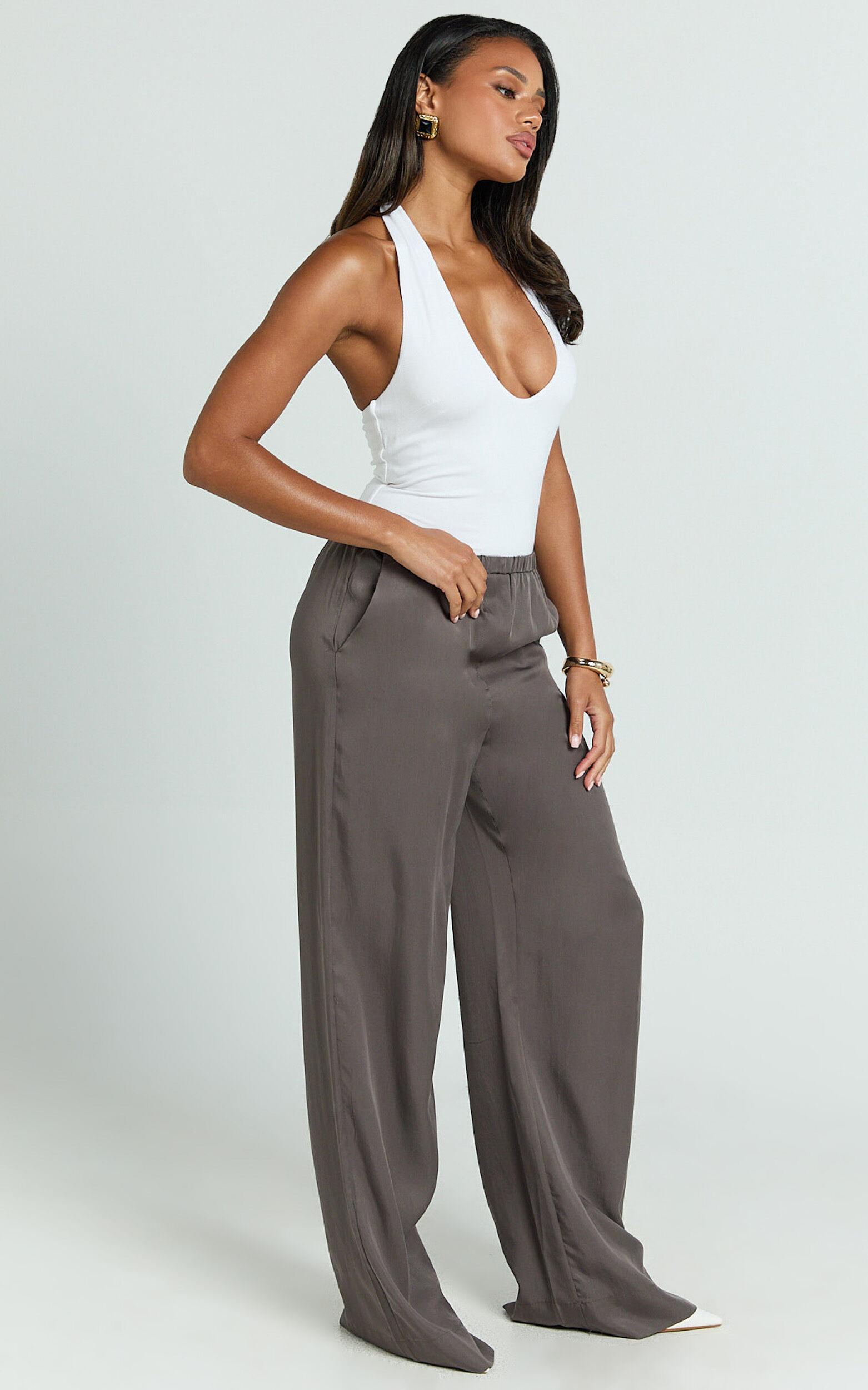 Grace Pants - Low Rise Elasticated Waist Wide Leg Pants in Slate Grey Product Image