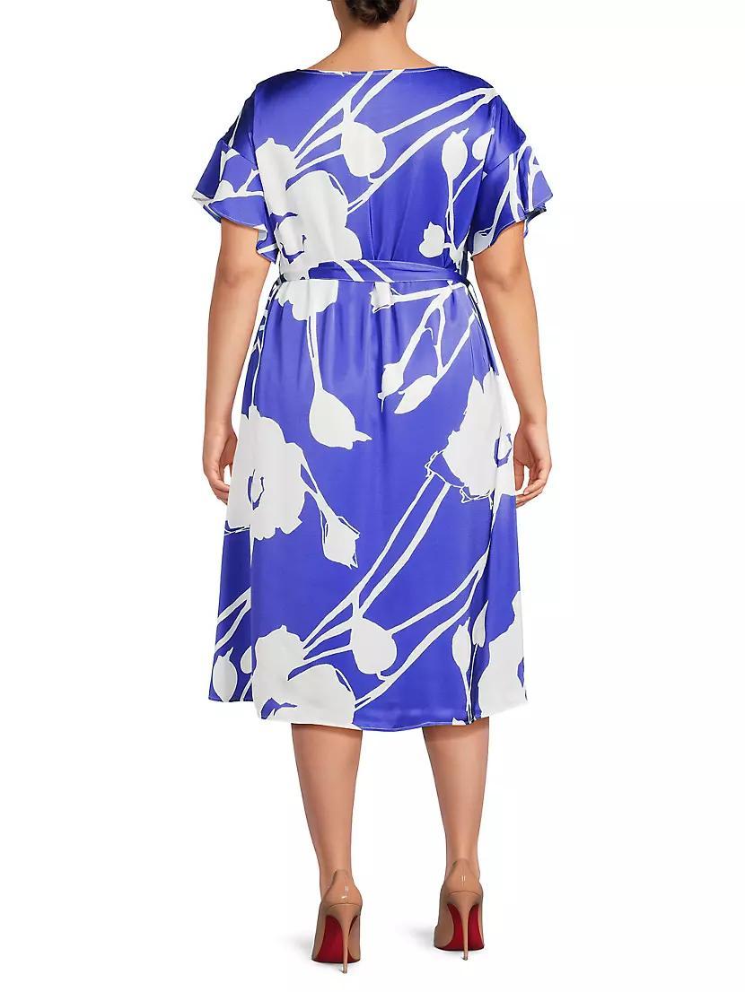 Plus Floral Crêpe De Chine Belted Shift Midi-Dress Product Image