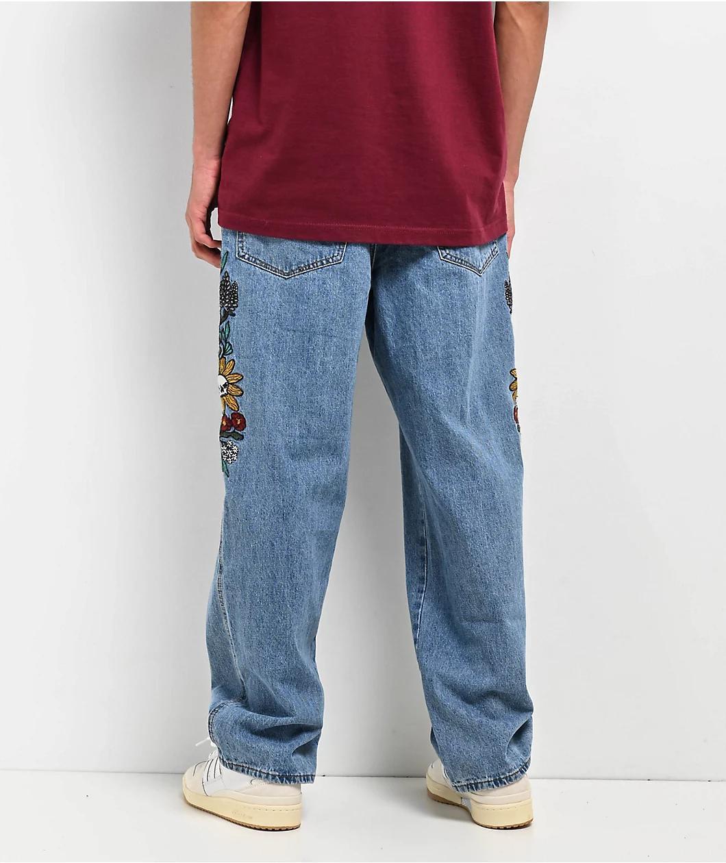 Empyre Blake Flowers Blue Denim Skate Jeans Product Image