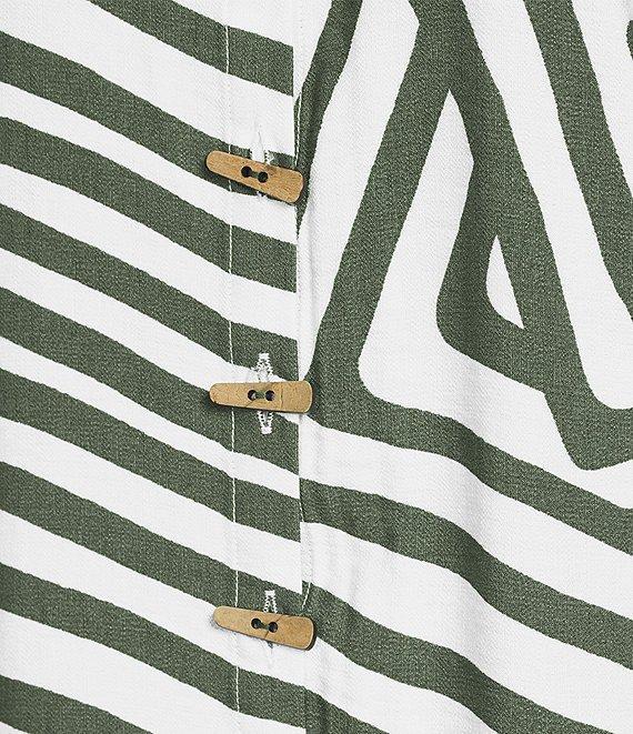 Ali Miles Woven Allover Abstract Print Wire Collar 3/4 Sleeve Hi-Low Hem Button Front Tunic Product Image