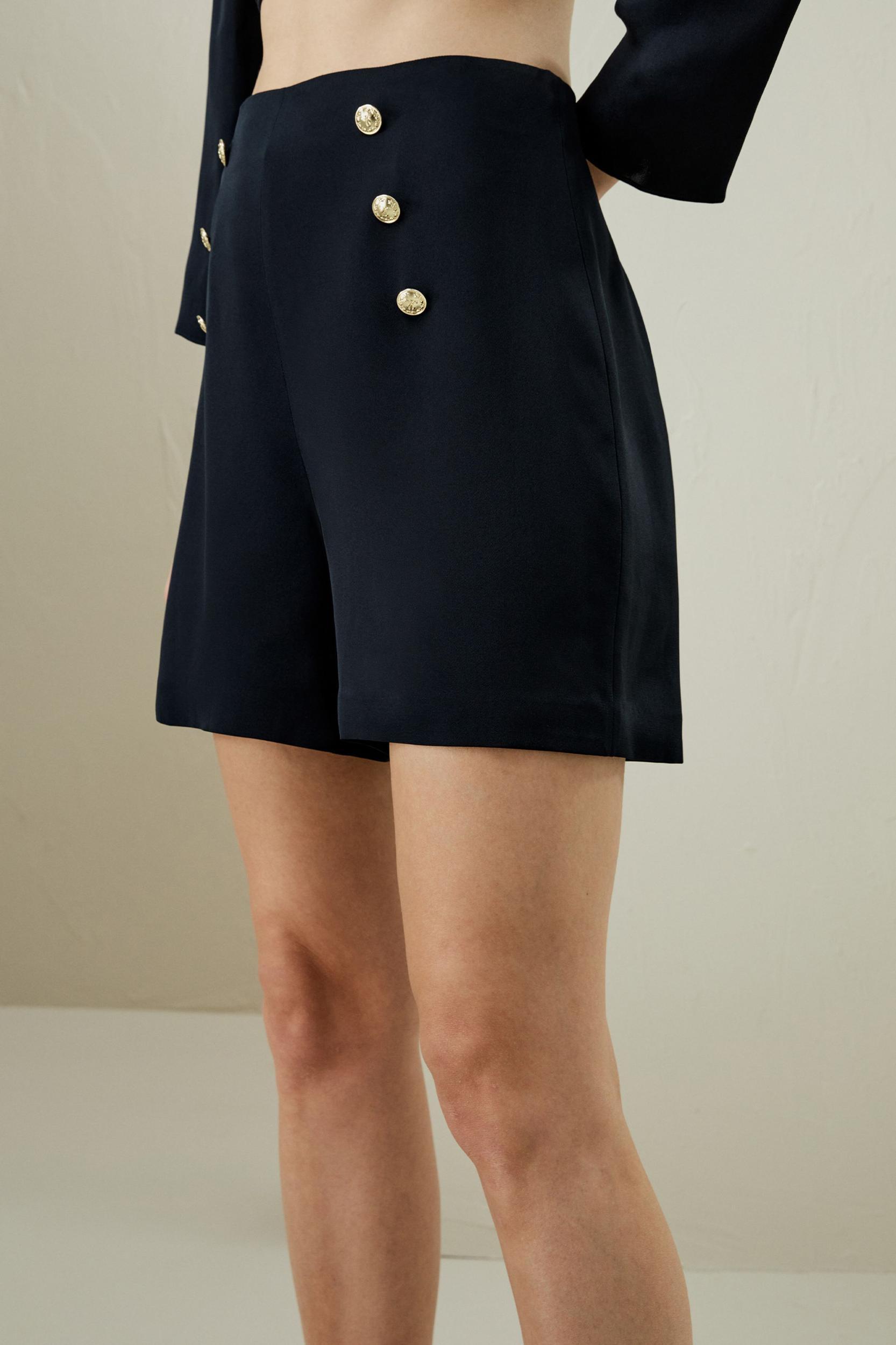 LILYSILK Women's High Waisted 30 Momme Silk Shorts Gold Button Accent Natural White 0 Product Image