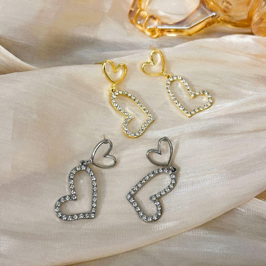 Rhinestone Heart Drop Earrings Product Image