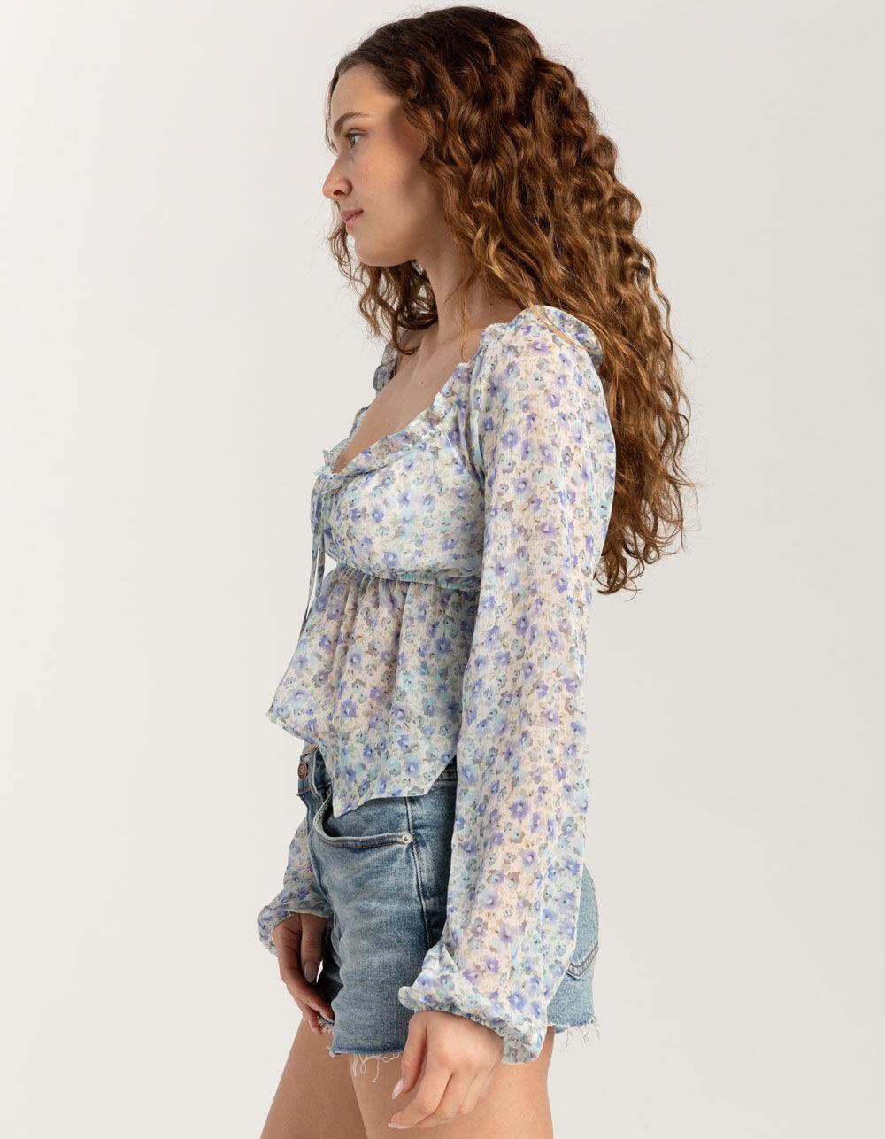 FULL TILT Ruffle Ditsy Womens Long Sleeve Top - Cream Combo Product Image