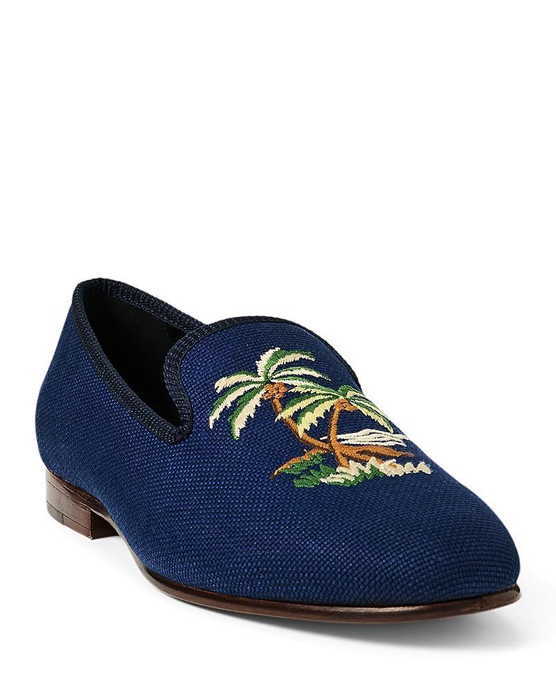 Polo Ralph Lauren Mens Paxton Embroidered Linen-Cotton Slip On Loafers Product Image