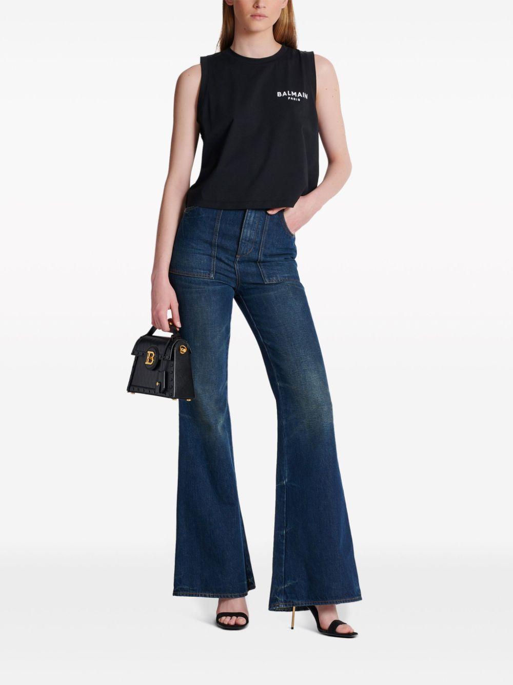 BALMAIN Logo-flocked Cotton Top In Nero Product Image