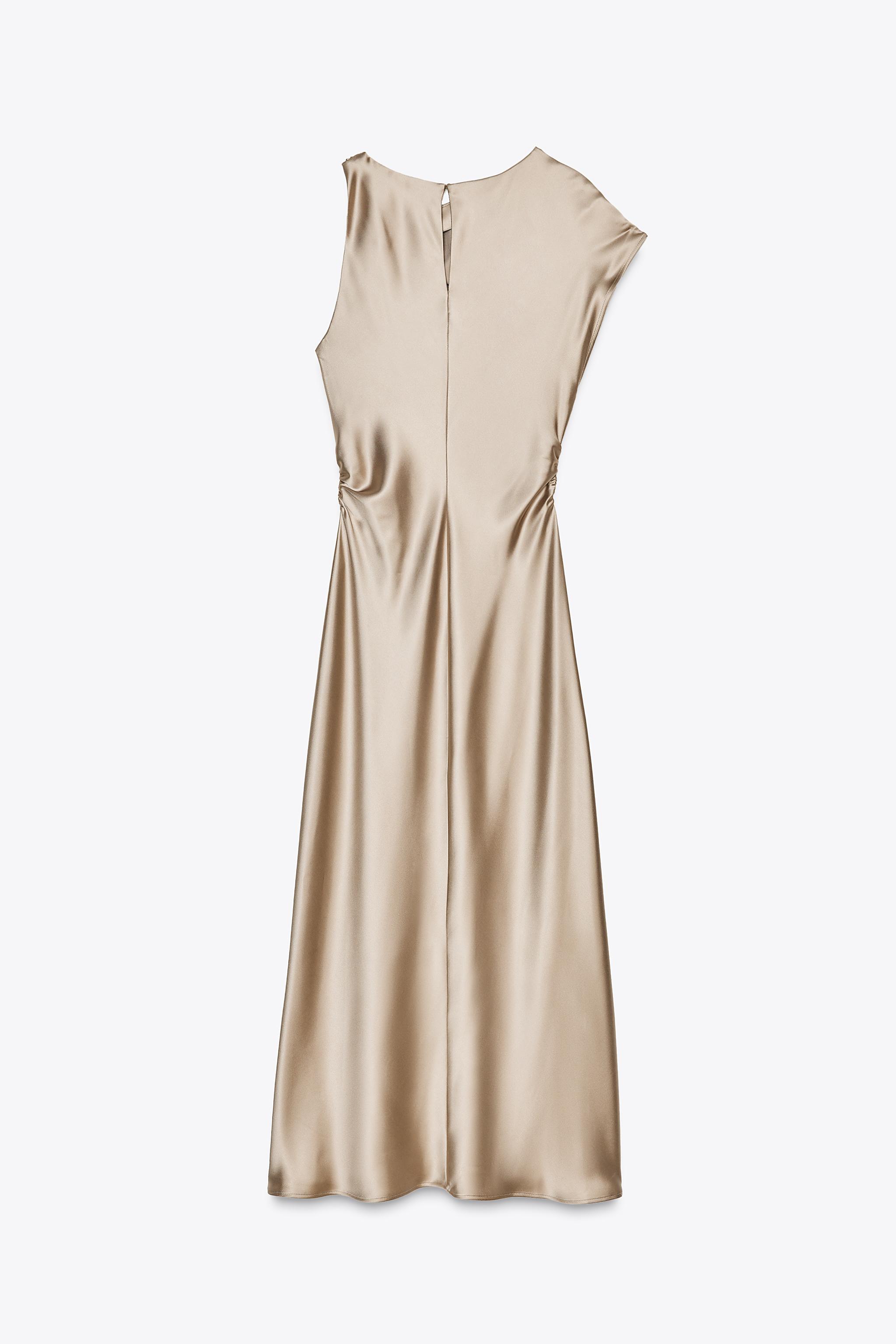 SATIN EFFECT DRAPED MIDI DRESS Product Image