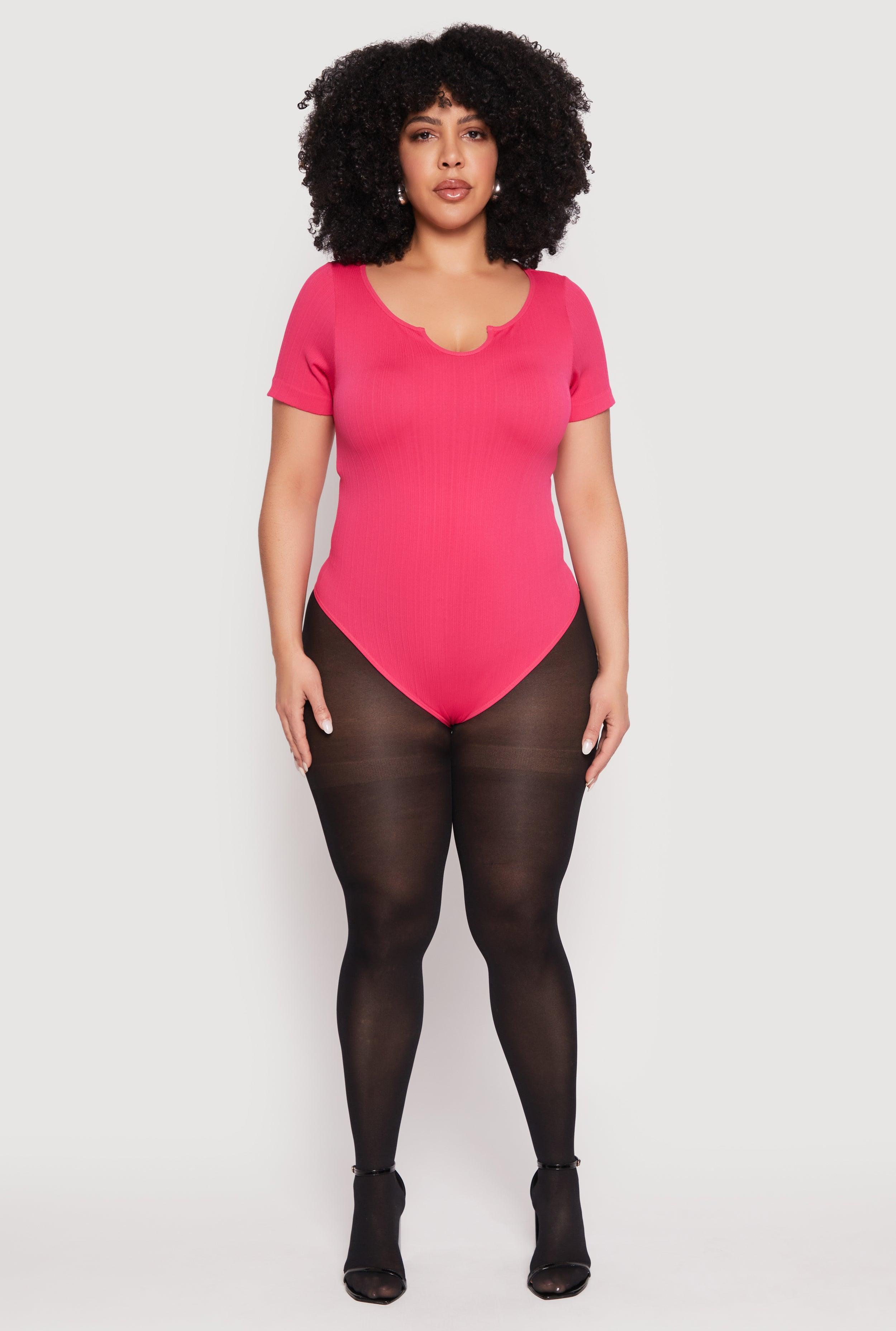 Womens Plus Size Ribbed Knit Notch Neck Bodysuit Product Image