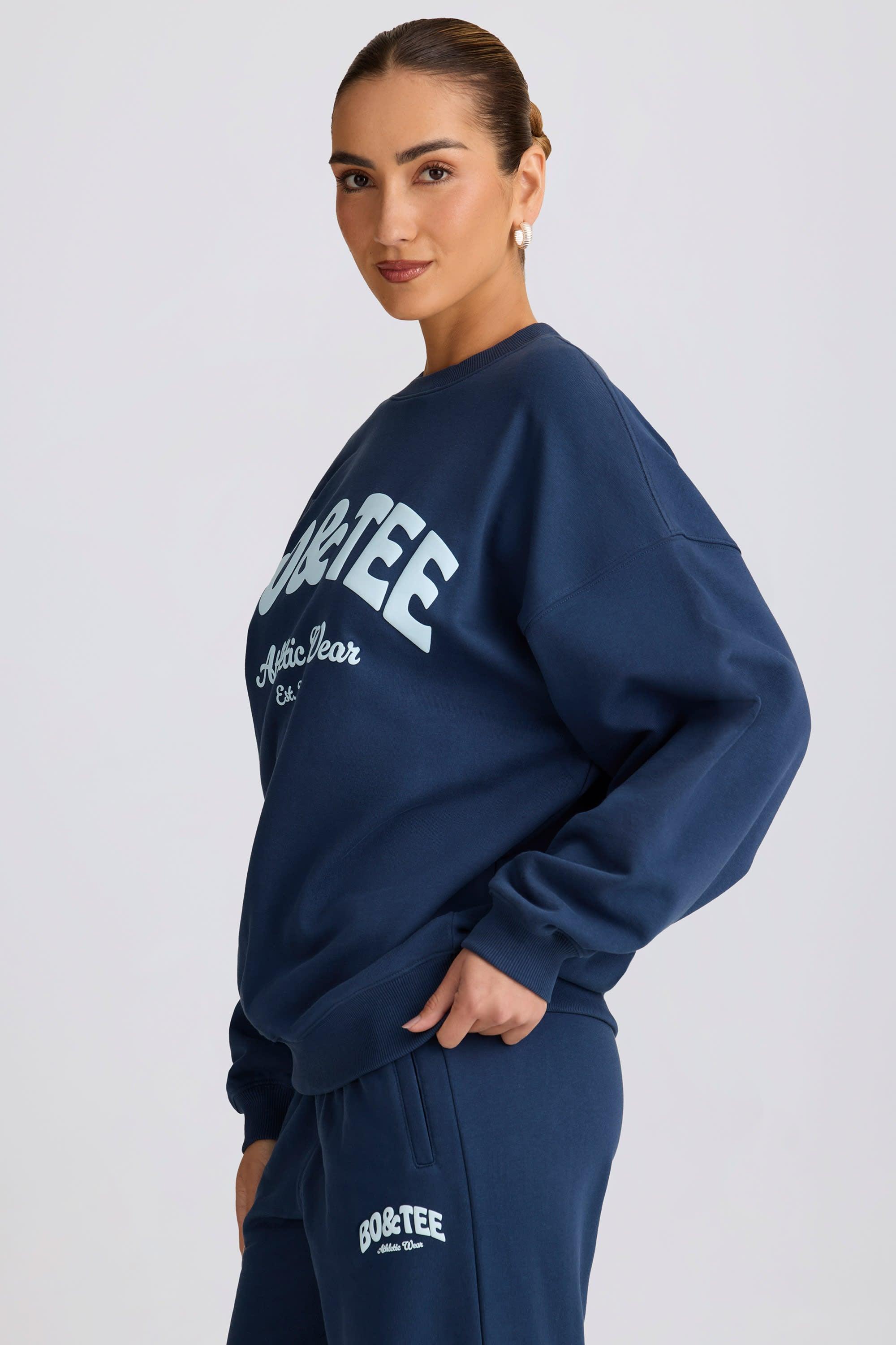 Oversized Crew-Neck Sweatshirt in Dark Navy Product Image