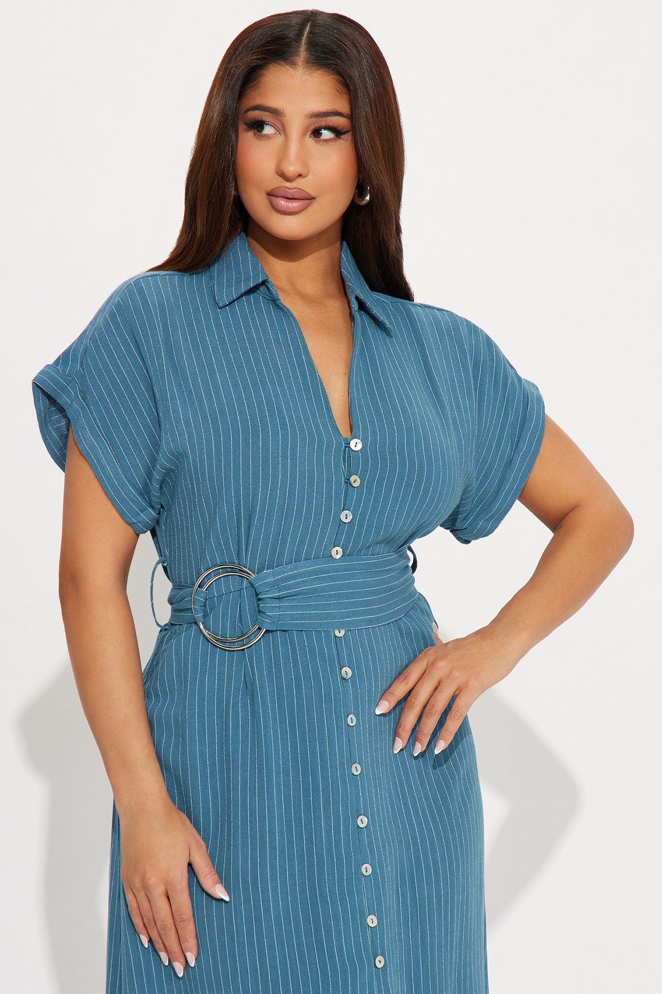 Eliza Button Up Maxi Dress - Blue Product Image