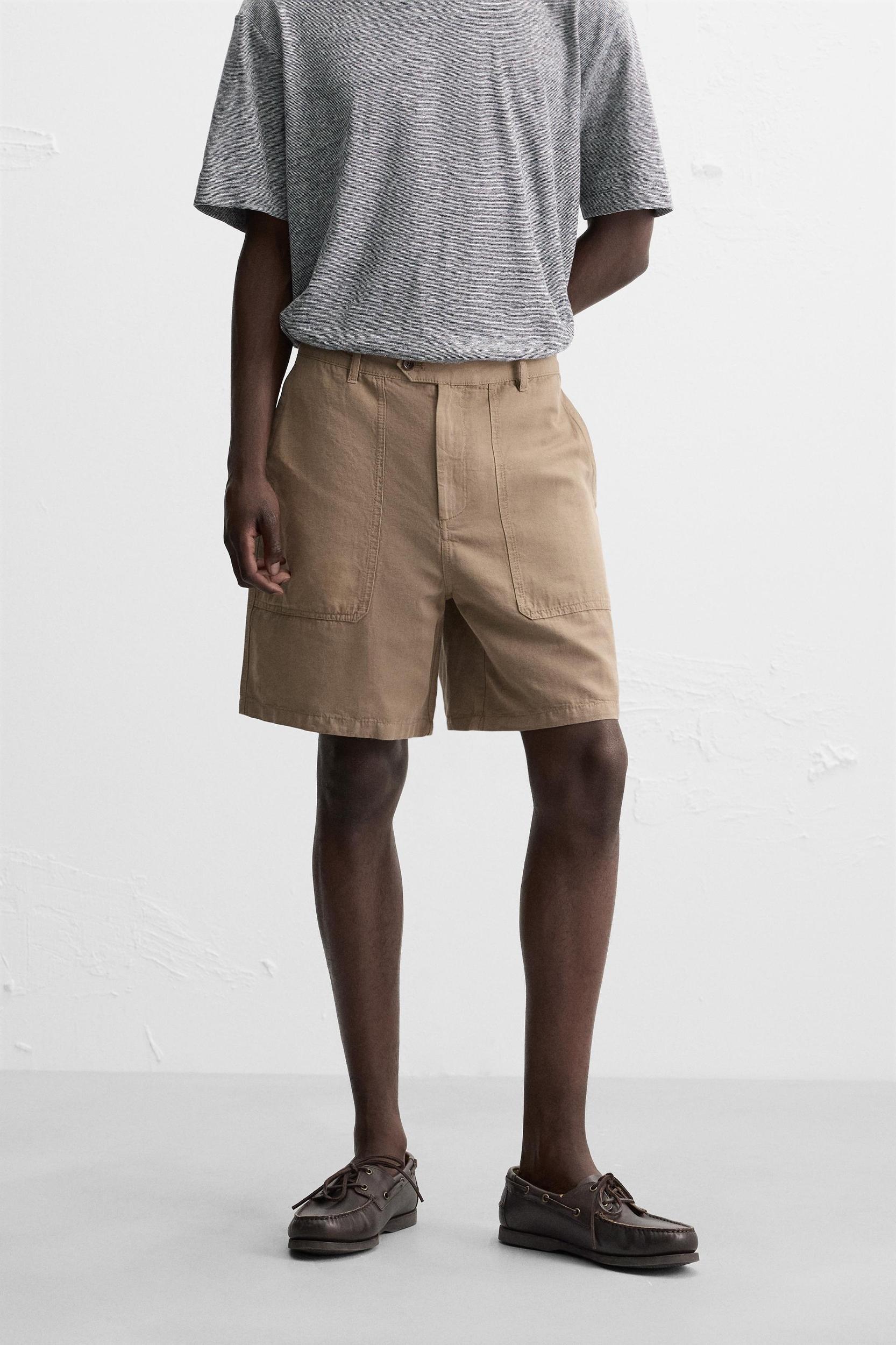 WASHED COTTON LINEN SHORTS Product Image