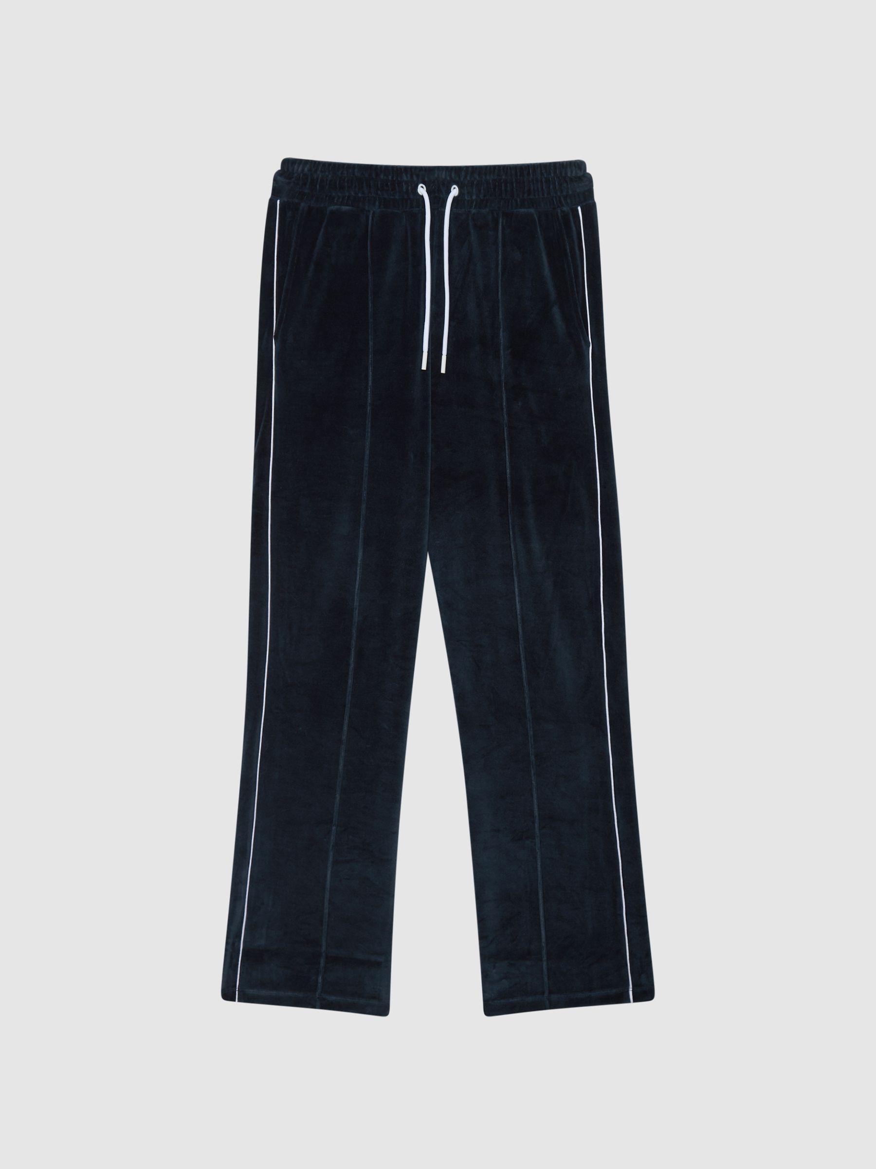 Velour Jogger With Piping in Navy Product Image