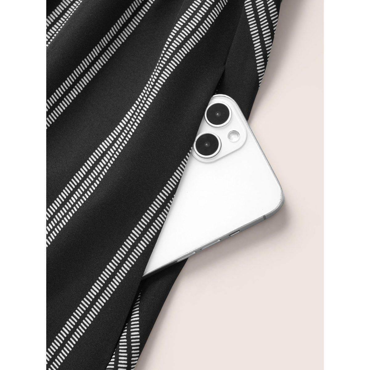 Plus Size Striped Patchwork Tassels Ties Shirred Dress Black Women Boho Non V-neck Short sleeve Curvy Midi Dress BloomChic 14-16/1X Product Image