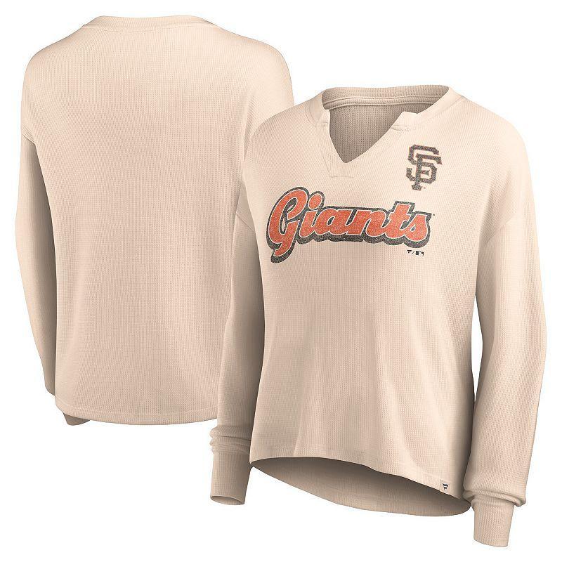 Womens Fanatics Branded Cream San Francisco Giants Go For It Waffle Knit Long Sleeve Notch Neck T-Shirt Product Image