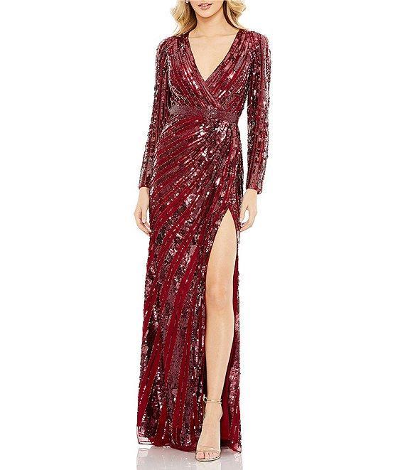 Mac Duggal Sequin Surplice V-Neck Long Sleeve Gown Product Image