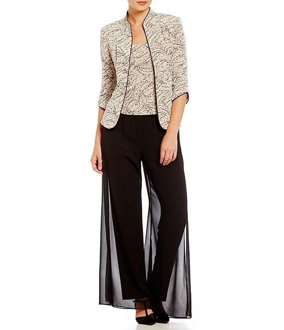 Alex Evenings Petite Size Glitter Printed 3/4 Sleeve Twinset Product Image