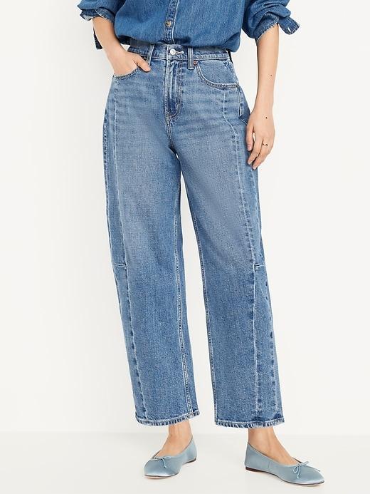 High-Waisted Barrel Ankle Jeans Product Image