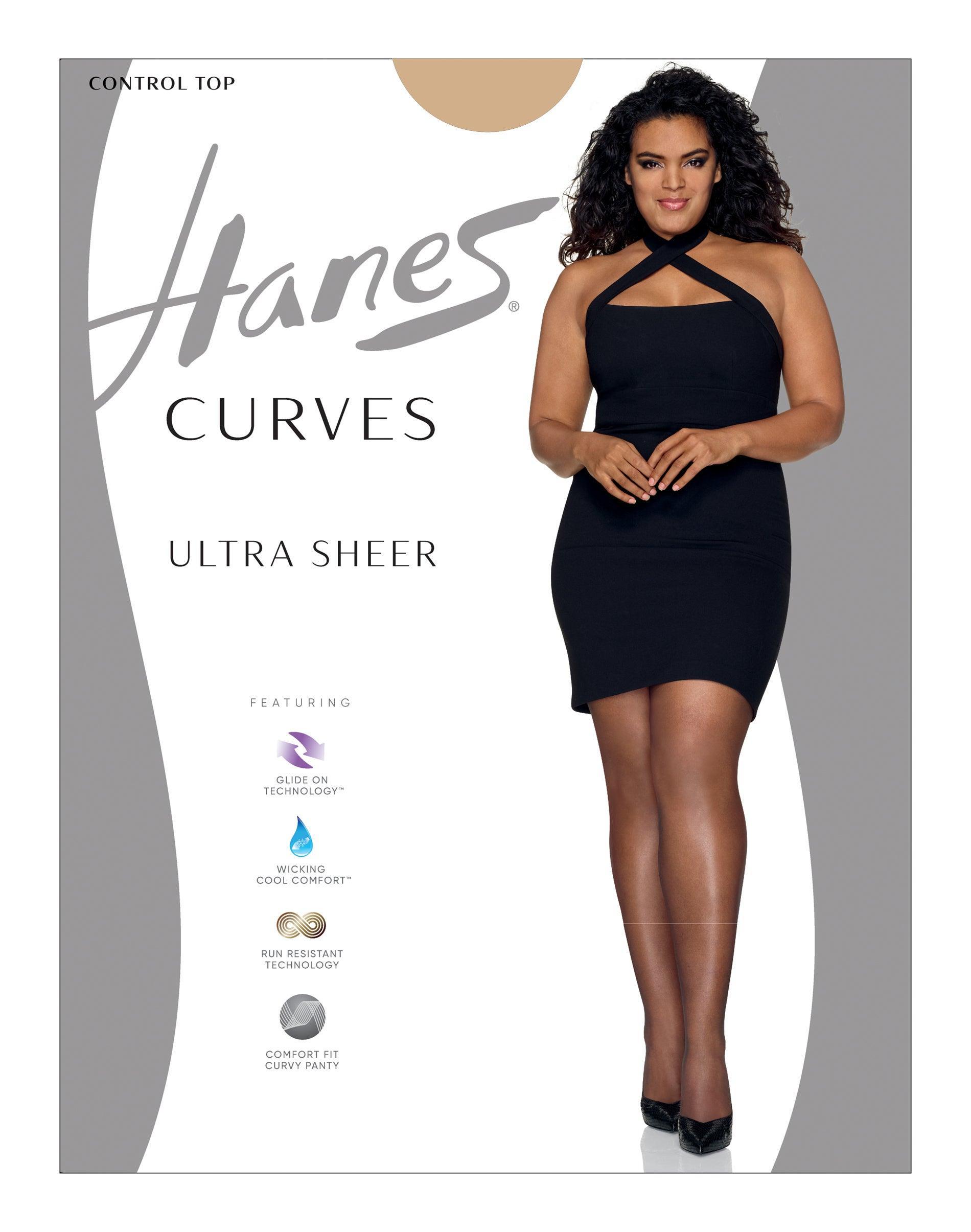 Hanes Curves Womens Ultra Sheer Pantyhose with Control Top Nude 3X/4X Product Image