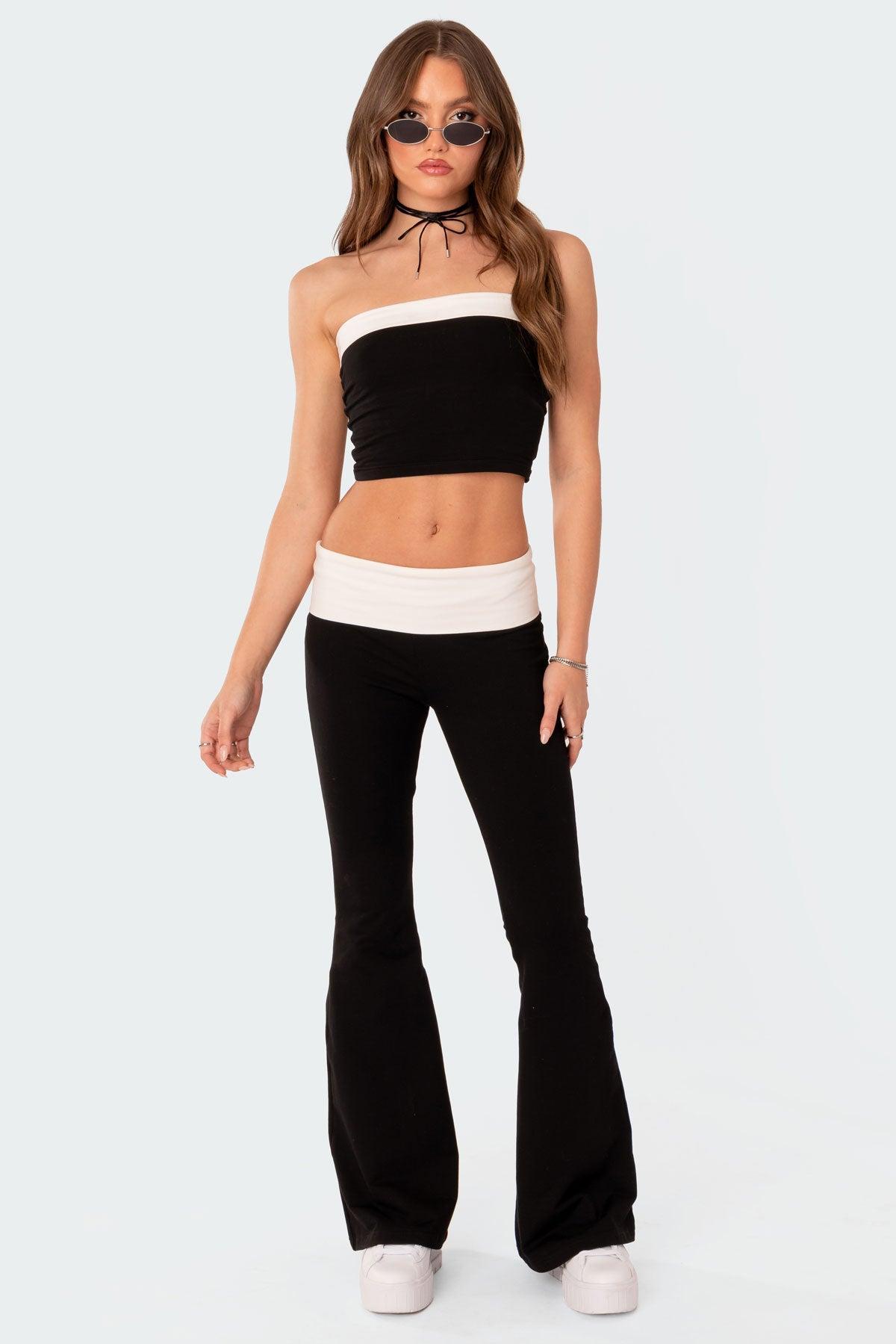 Contrast Fold Over Flared Leggings Product Image