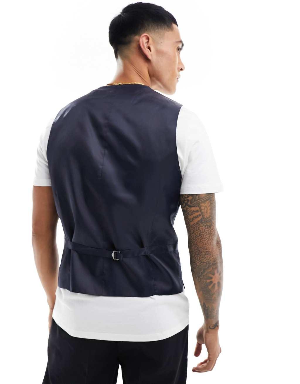 French Connection linen formal suit vest in blue Product Image