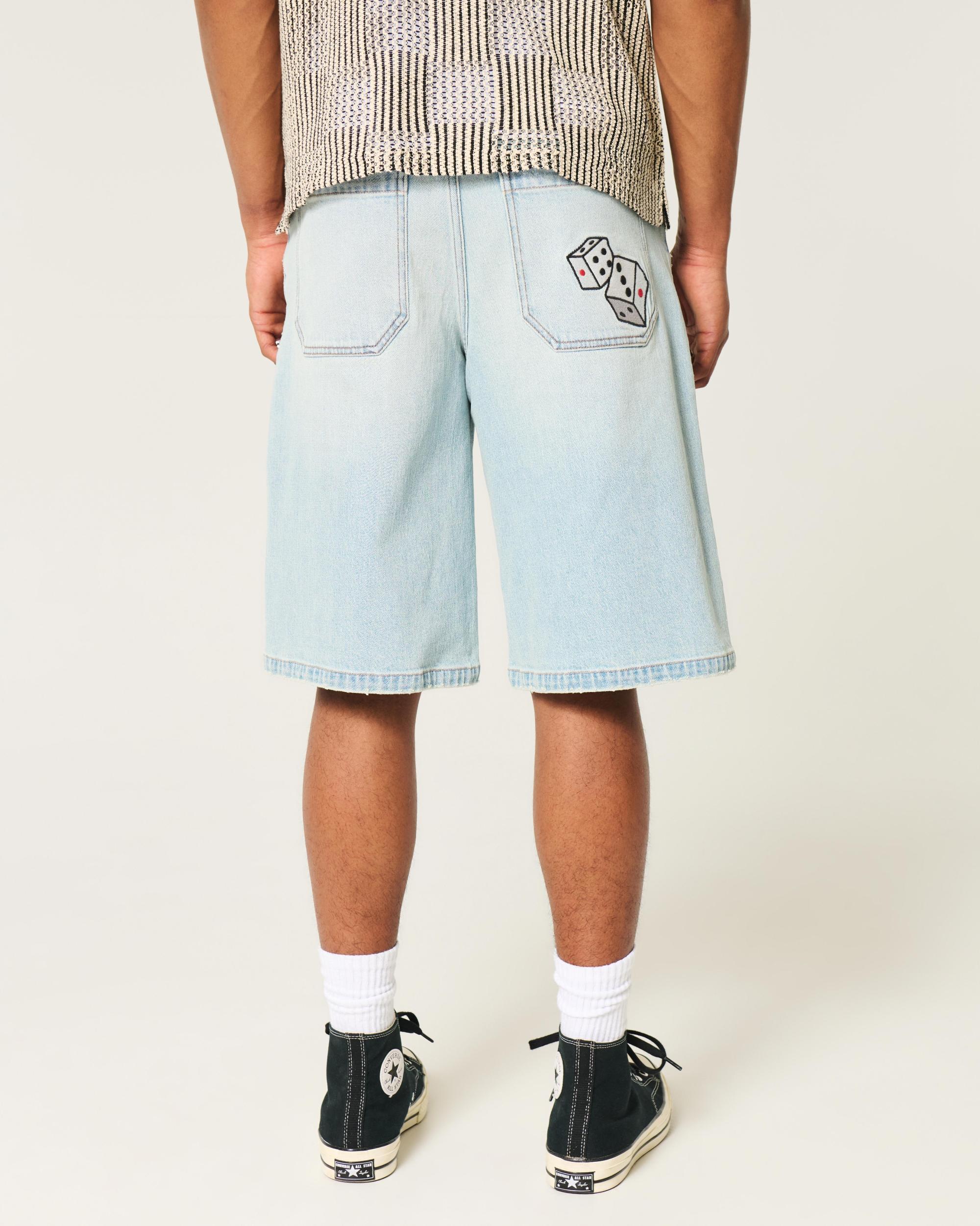 Below-the-Knee Washed Black Super Baggy Denim Shorts Product Image