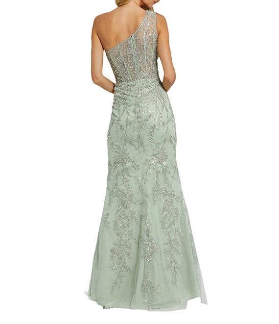 Mac Duggal One Shoulder Corset Embellished Mesh Sheath Gown Product Image