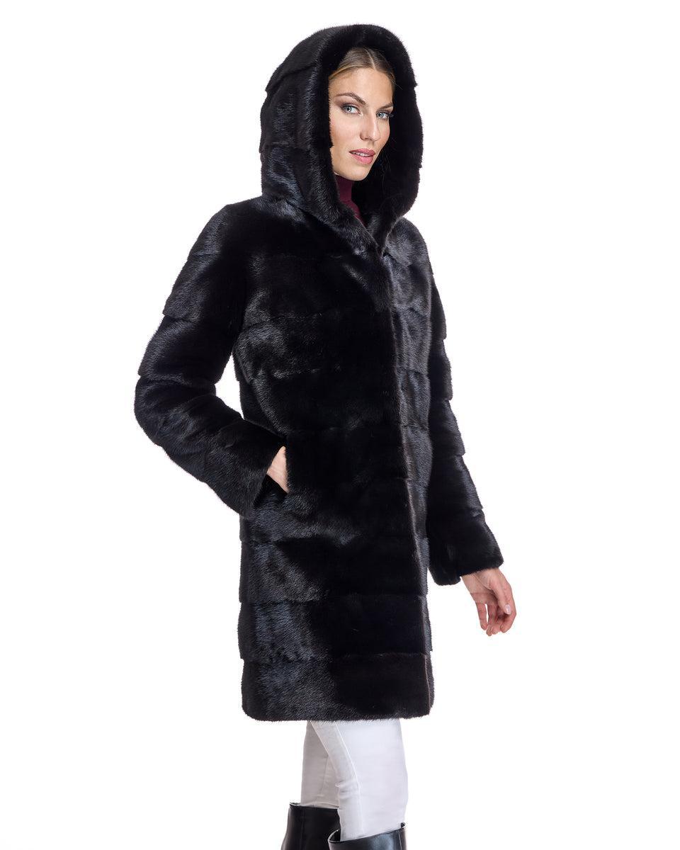 Horizontal Hooded Mink Coat Product Image