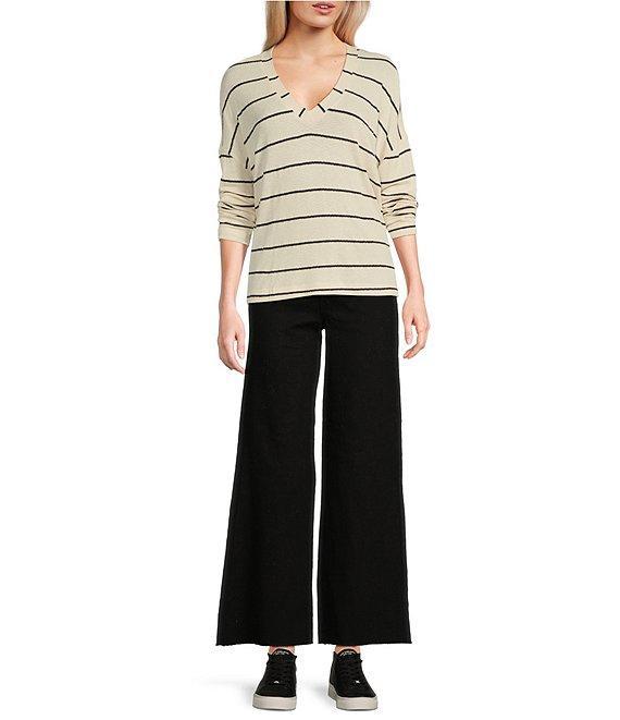 Blu Pepper Stripe V-Neck Drop Shoulder Long Sleeve Knit Top Product Image