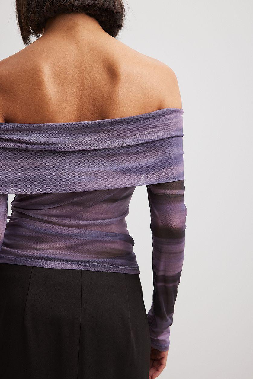 Off Shoulder Mesh Top Purple Product Image