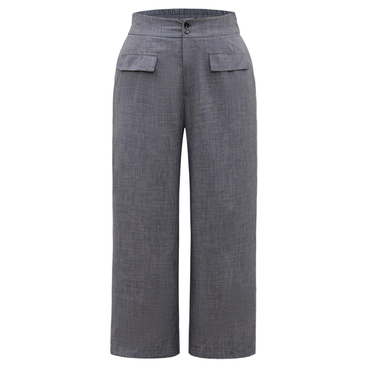 Plus Size Textured Button Up Flap Detail Wide Leg Pants Women Gray Office Wide Leg High Rise Office Pants BloomChic 18-20/2X Product Image